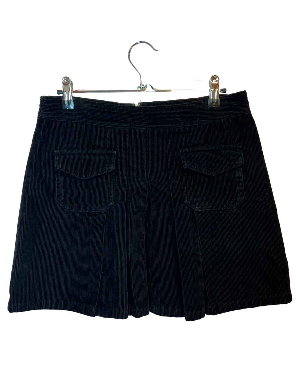 Black Pleaded Corduroy Skirt