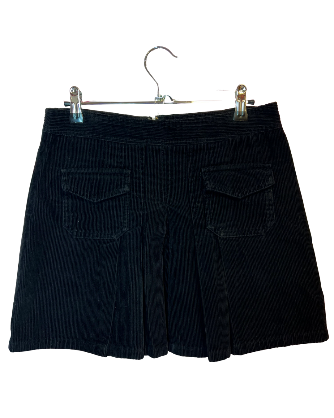 Black Pleaded Corduroy Skirt