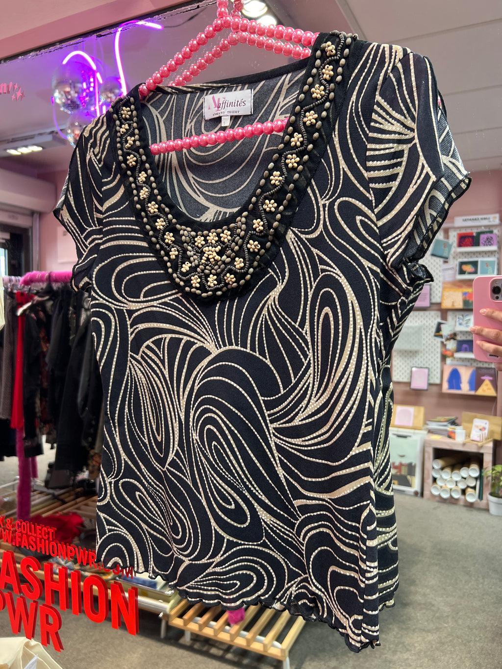 Mesh beaded collar top