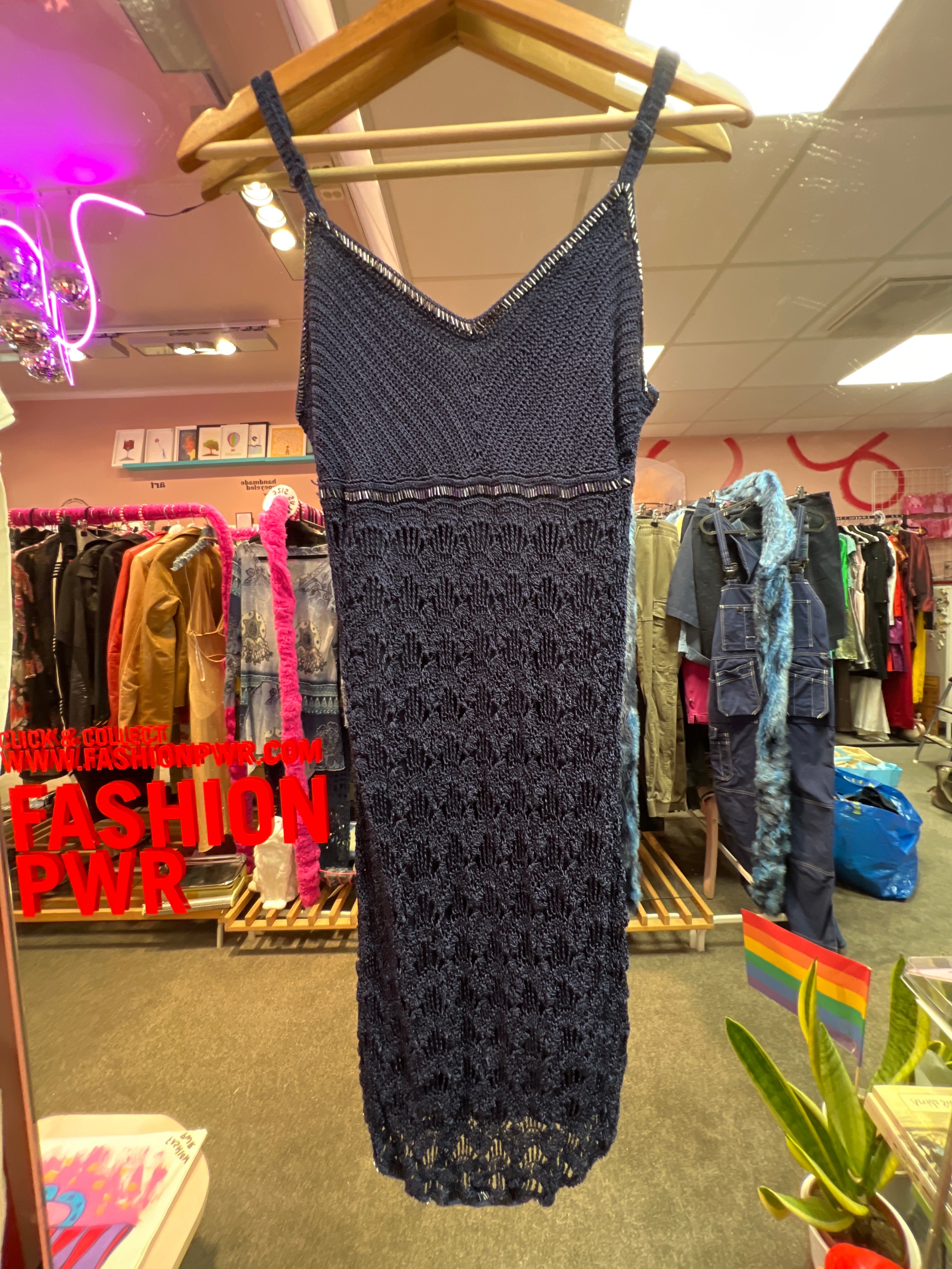 Crochet blue beaded dress