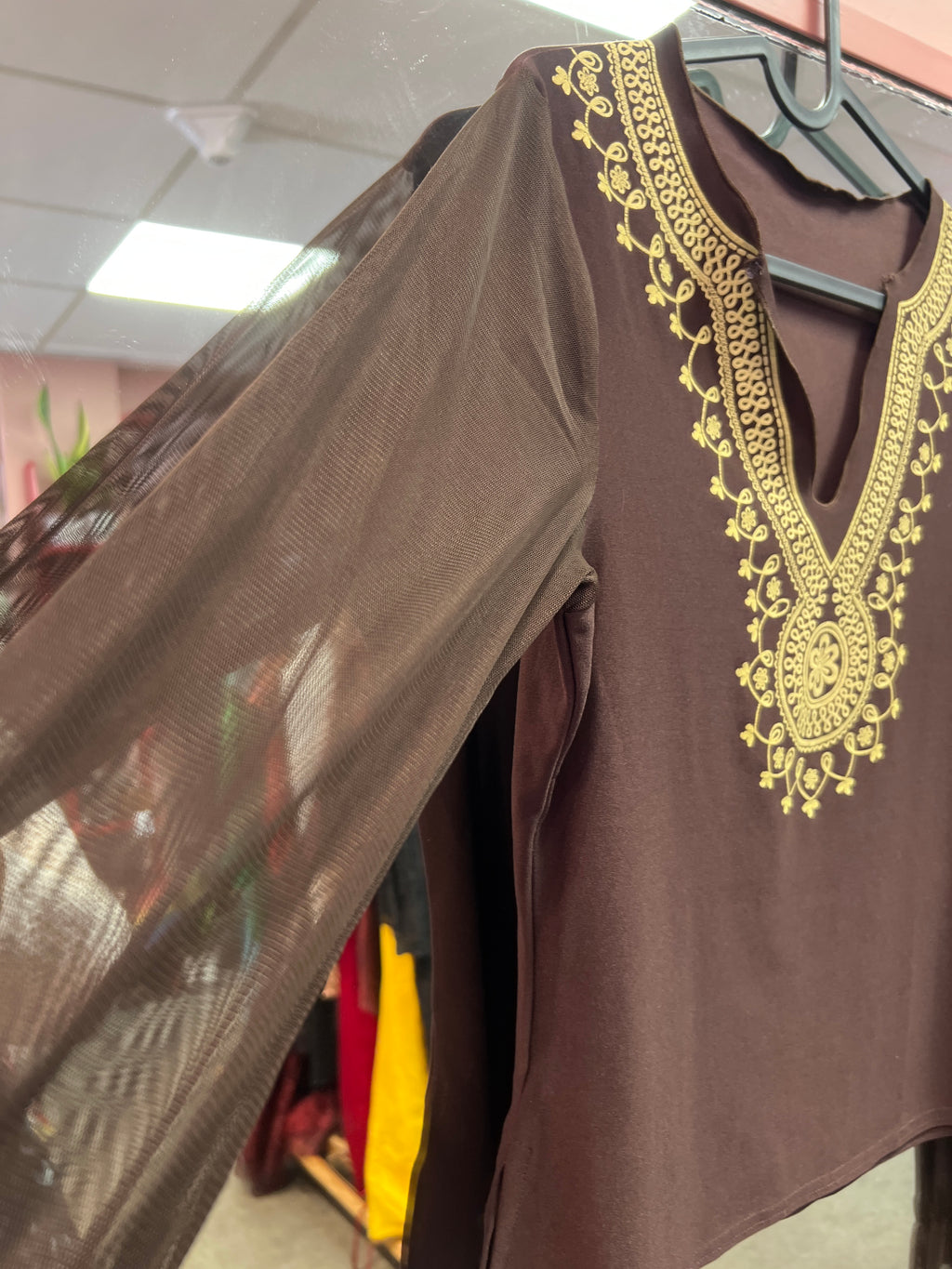 Bohemian brown blouse v neck details