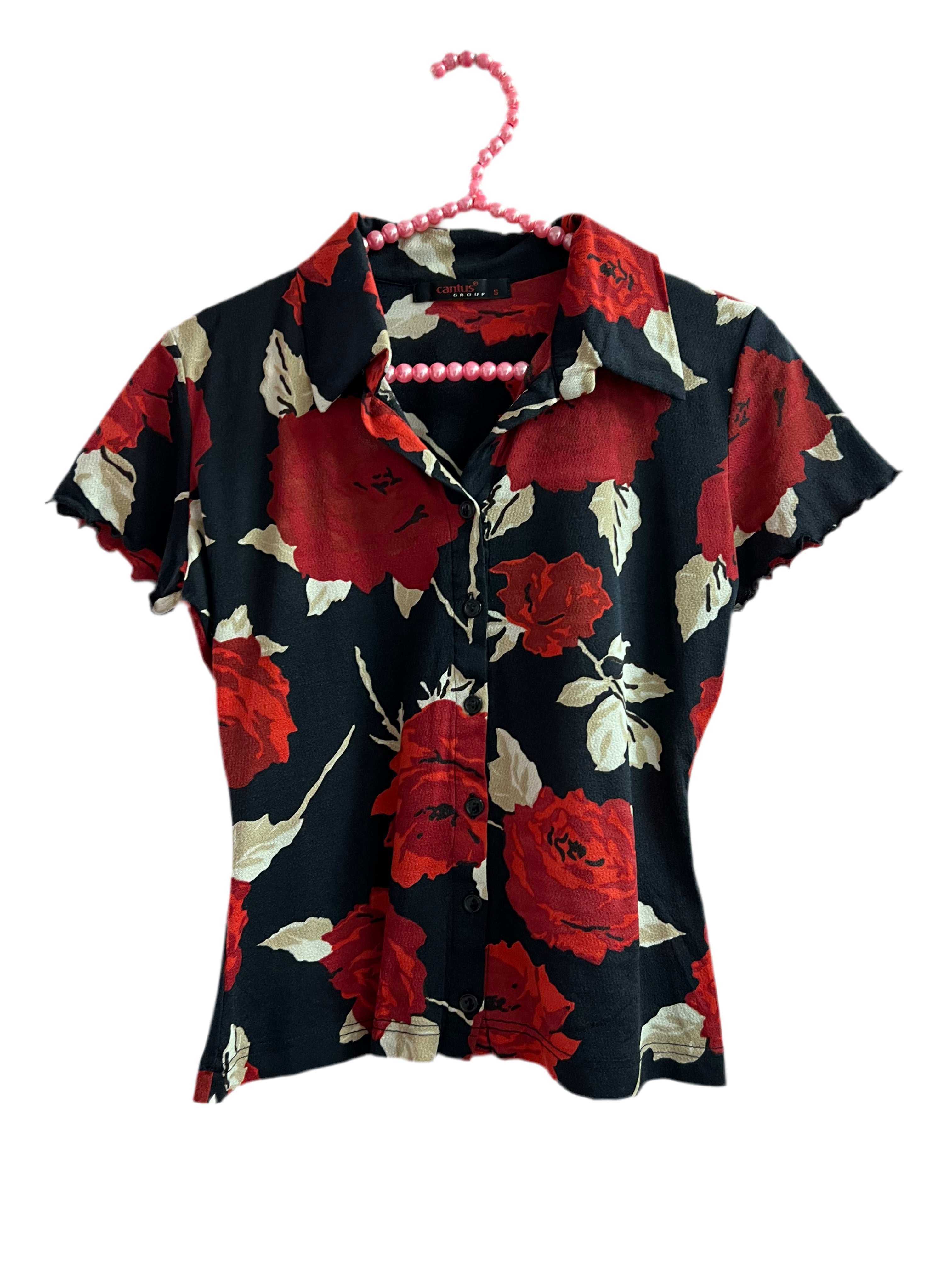 "Cantus" Red Roses Blossom Blouse