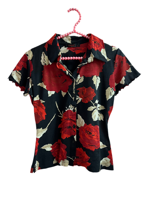 "Cantus" Red Roses Blossom Blouse