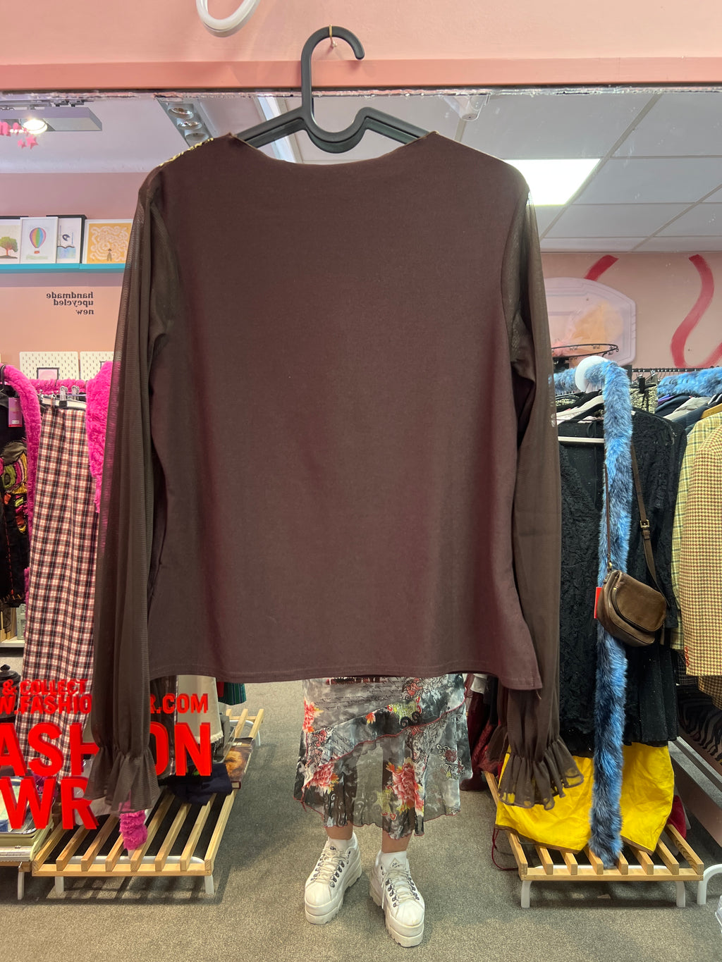 Bohemian brown blouse v neck details