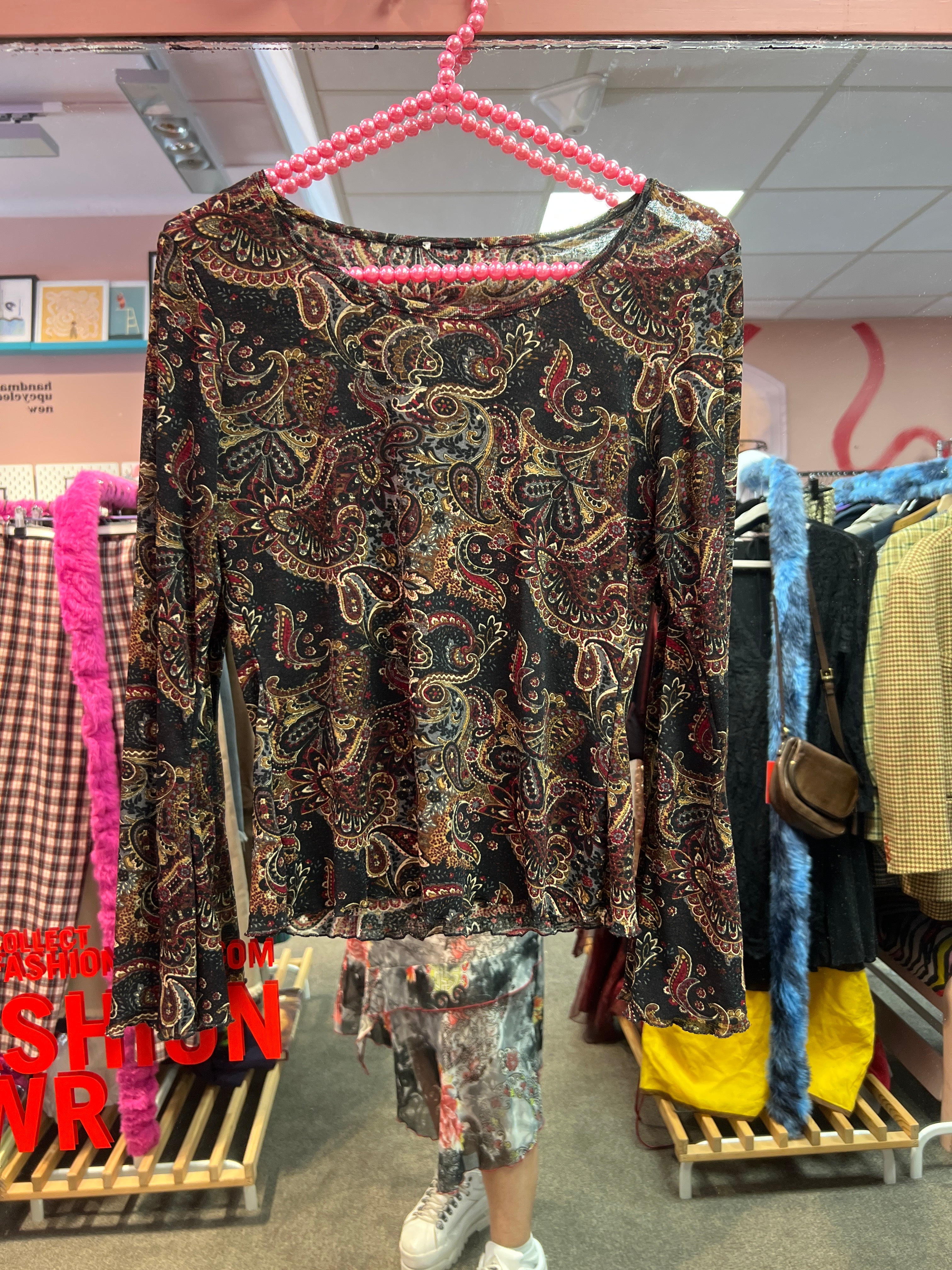 See through parsley pattern brown top