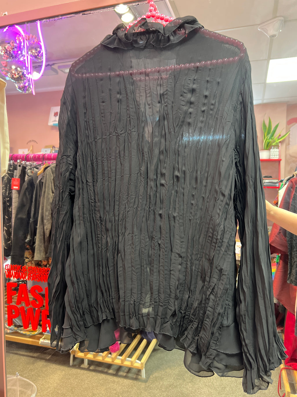 Black ruffles Y2K see through blouse