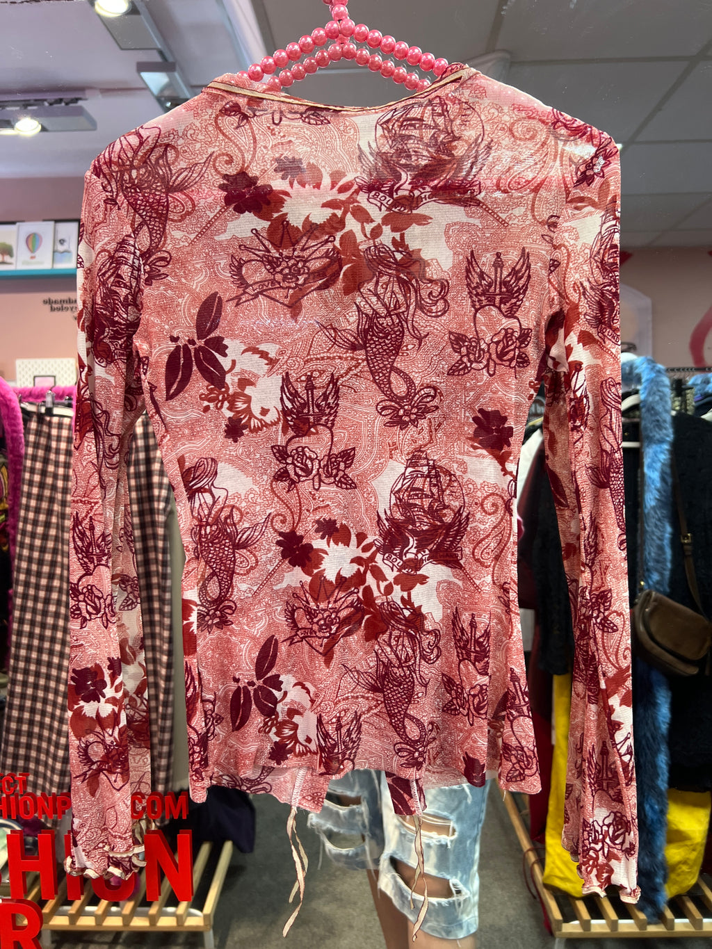 Red see through patterned Y2K vibes Eva Kayan top