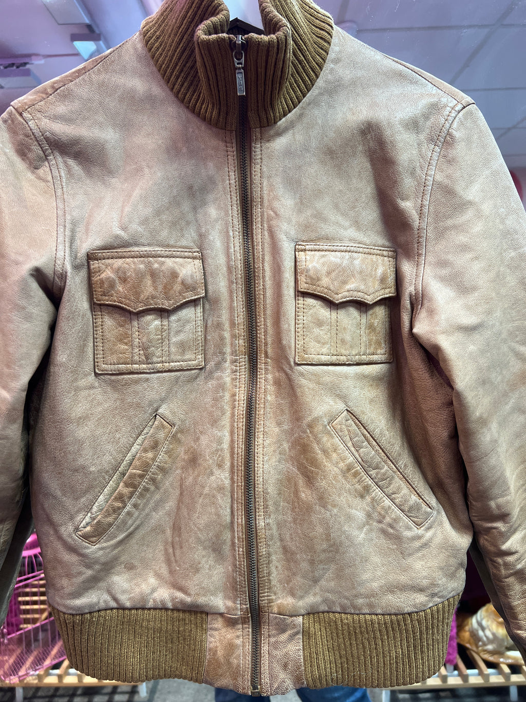 Pilot vibes brown leather jacket
