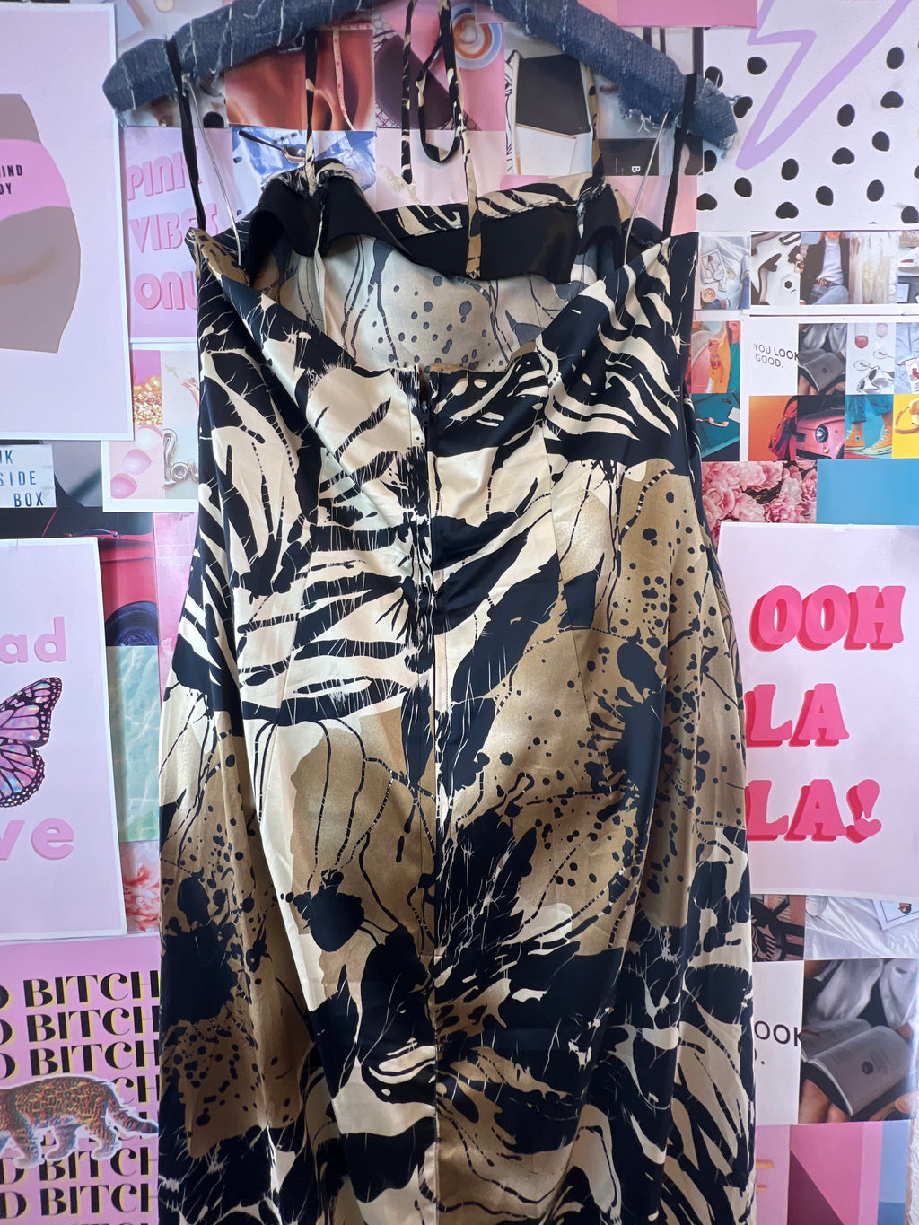 Beige and black patterned dress