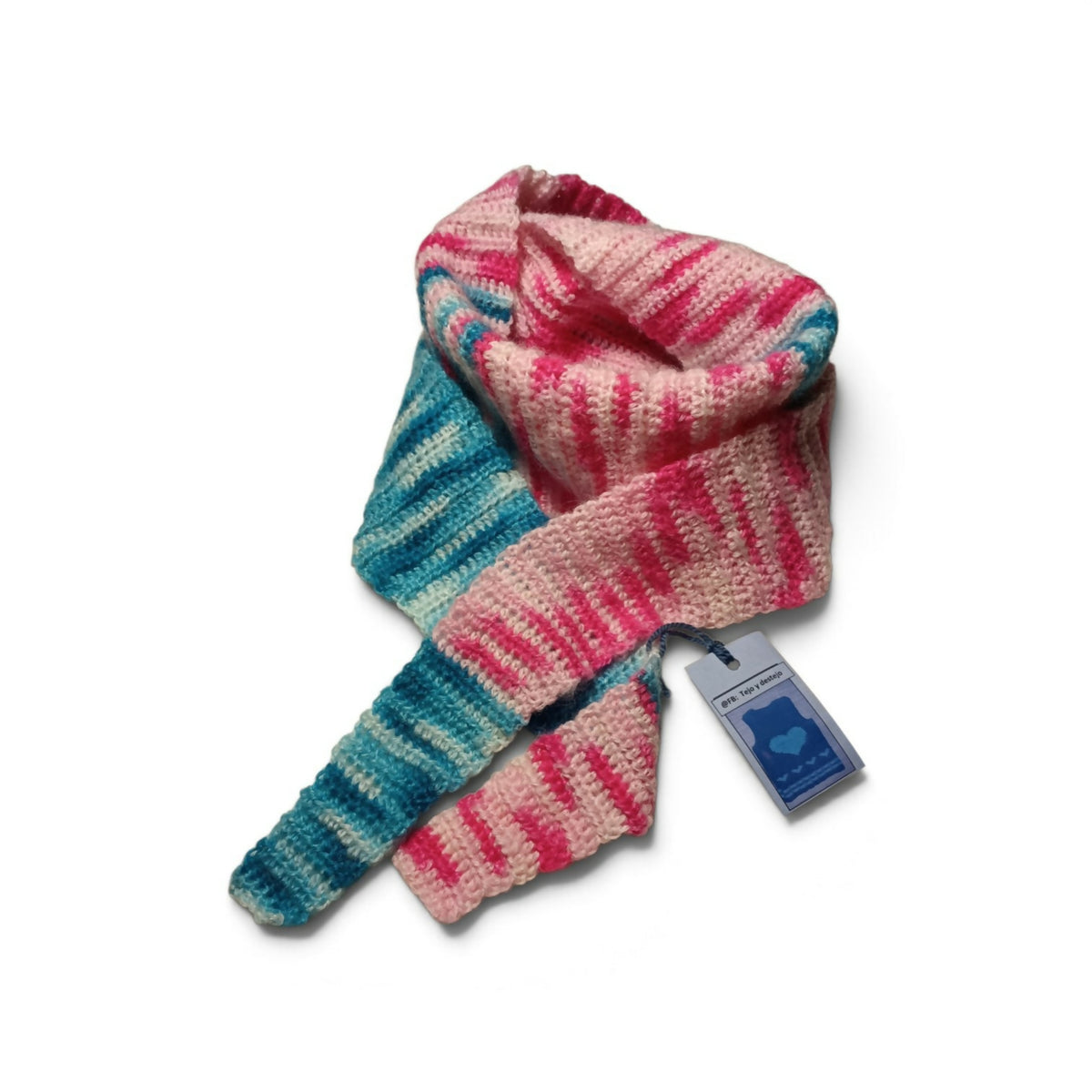 Sophie scarf, turquoise & pink mohair