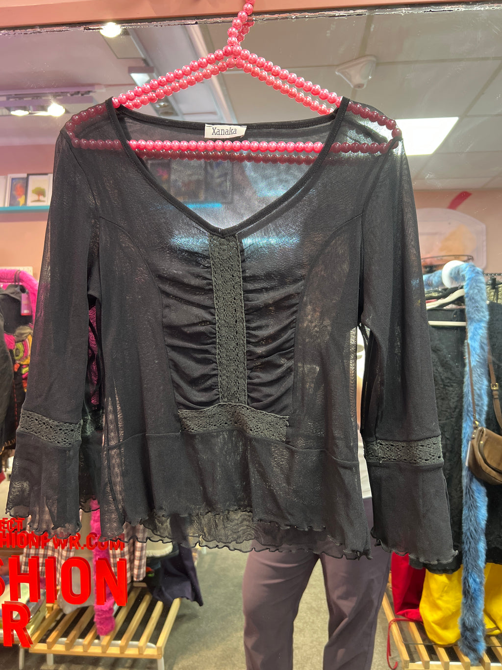 Xanaka black see through top with details