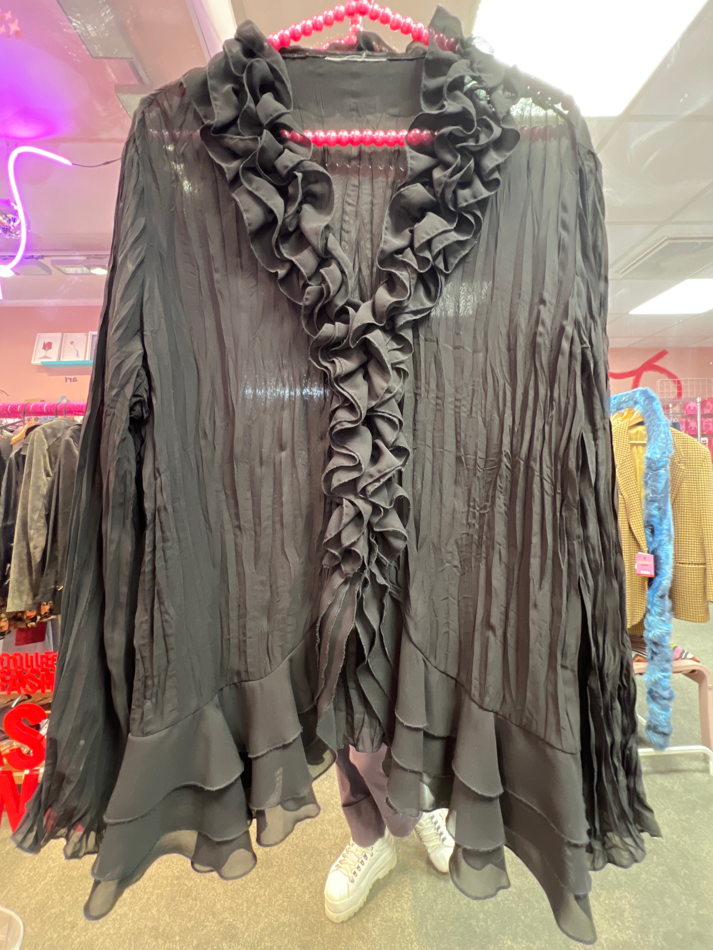 Black ruffles Y2K see through blouse