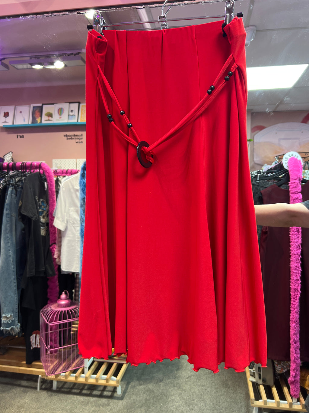 Red Y2K vibes skirt with belt