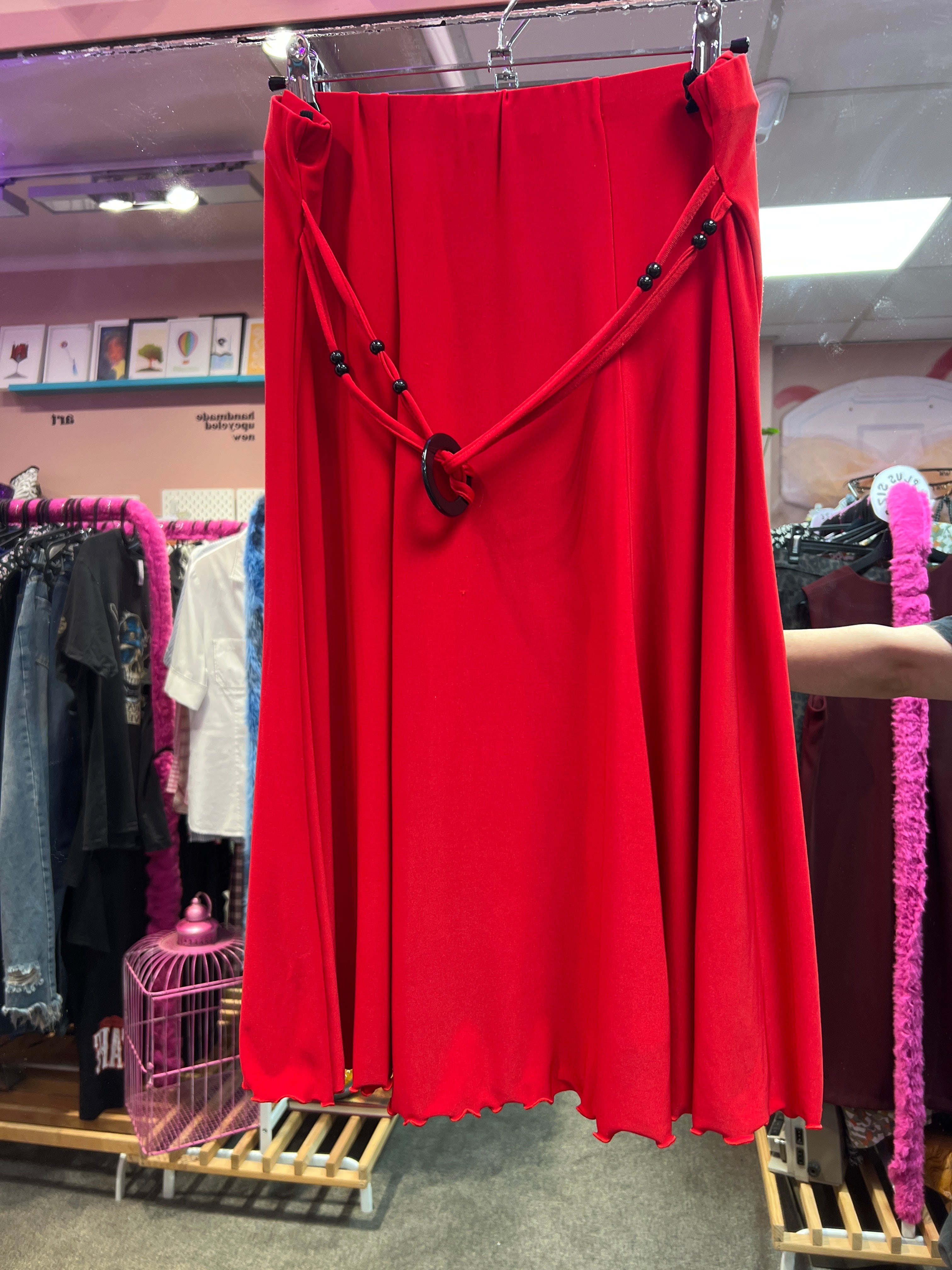 Red Y2K vibes skirt with belt