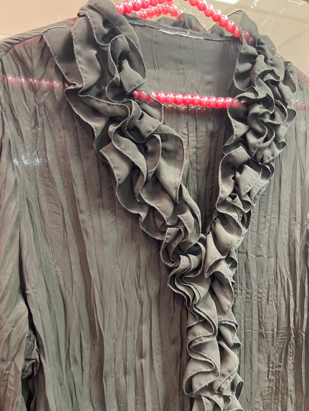 Black ruffles Y2K see through blouse