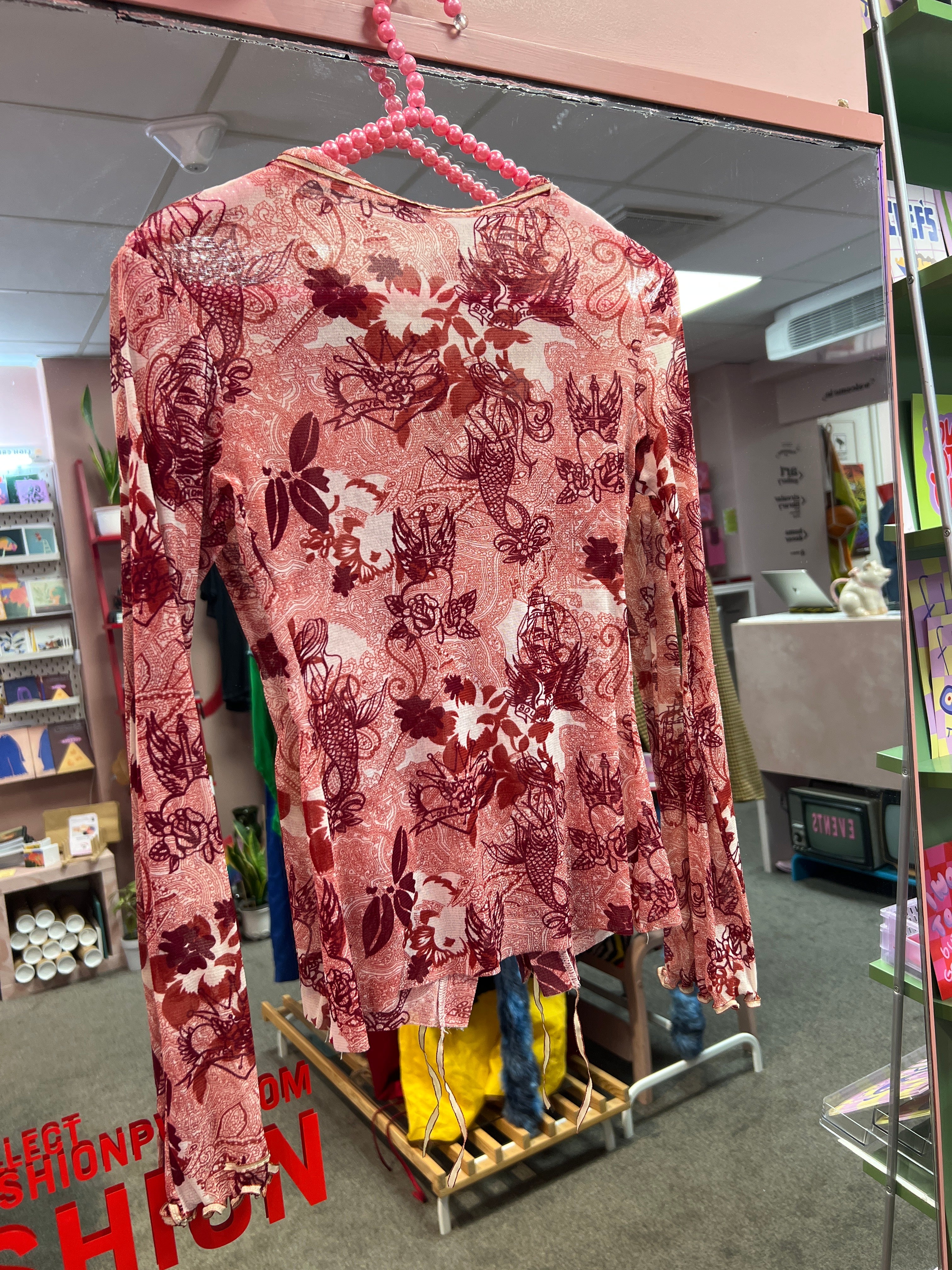Red see through patterned Y2K vibes Eva Kayan top