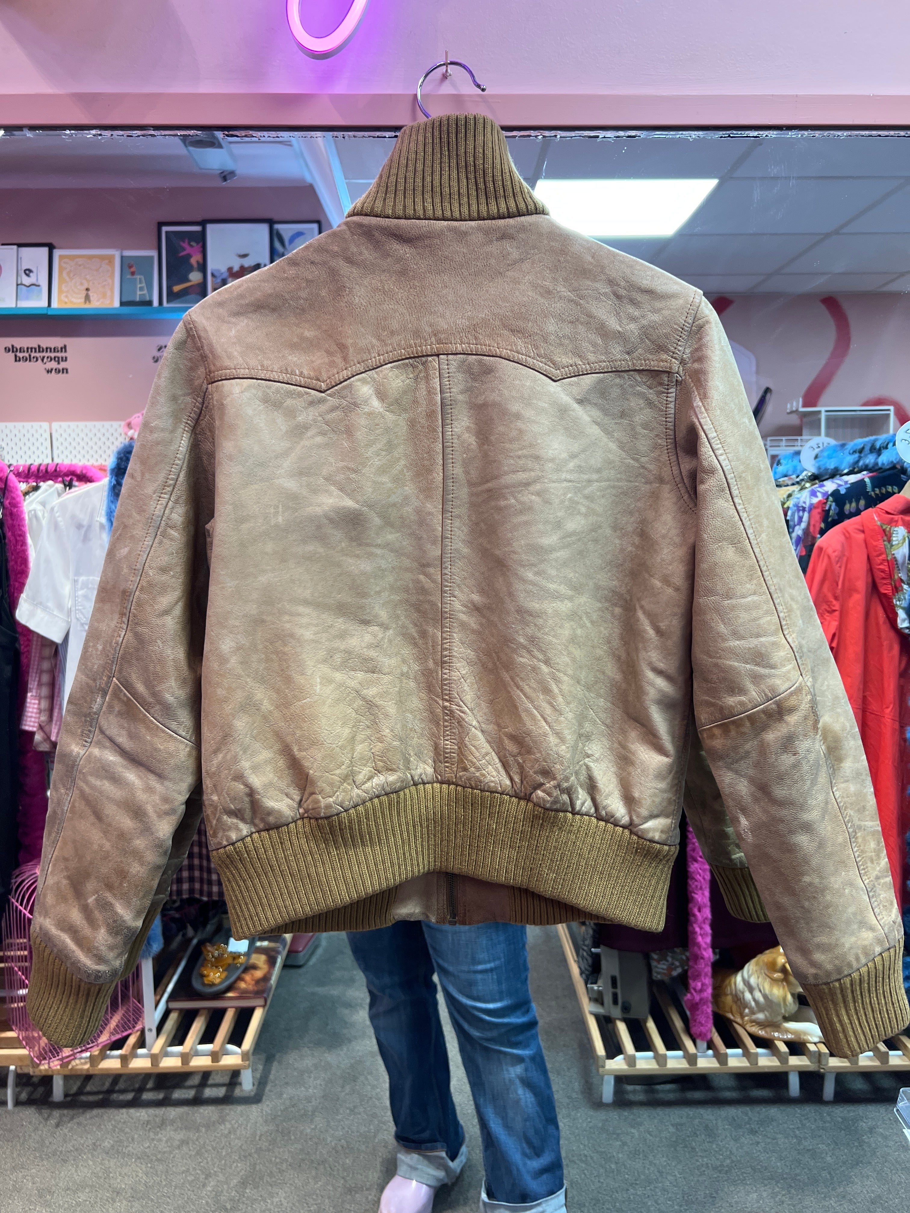 Pilot vibes brown leather jacket