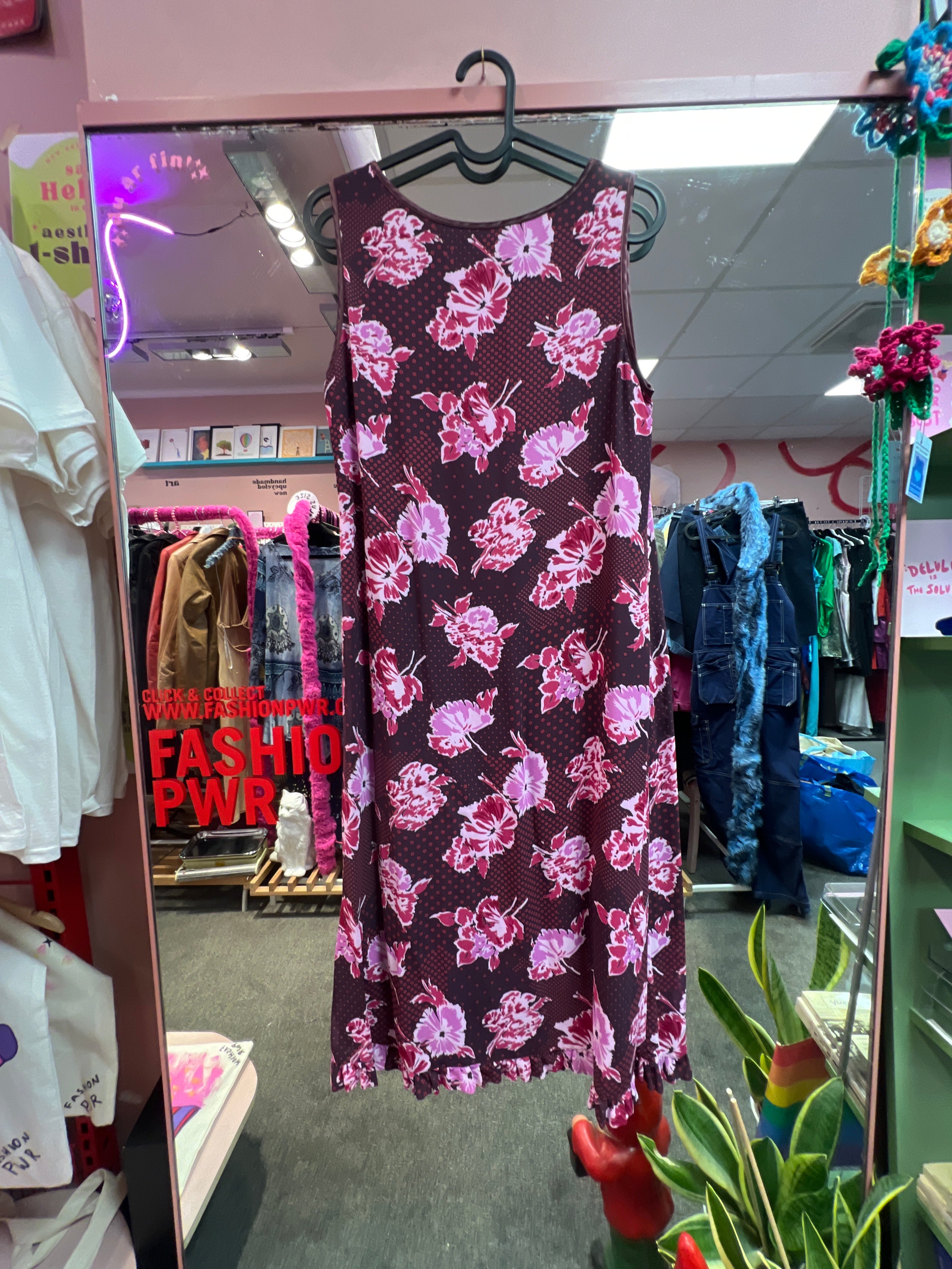 Red polka dots and pink flowers dress