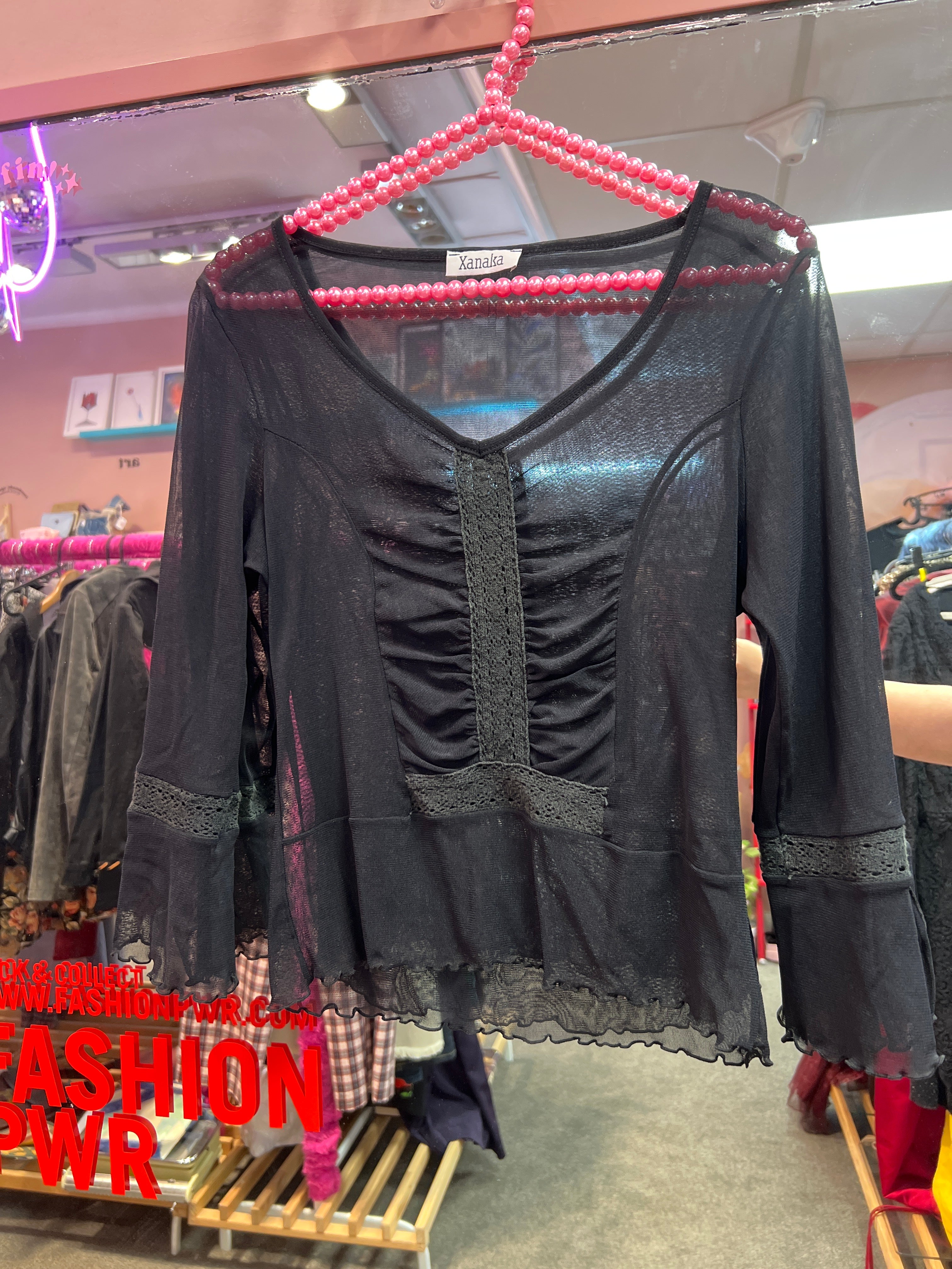 Xanaka black see through top with details