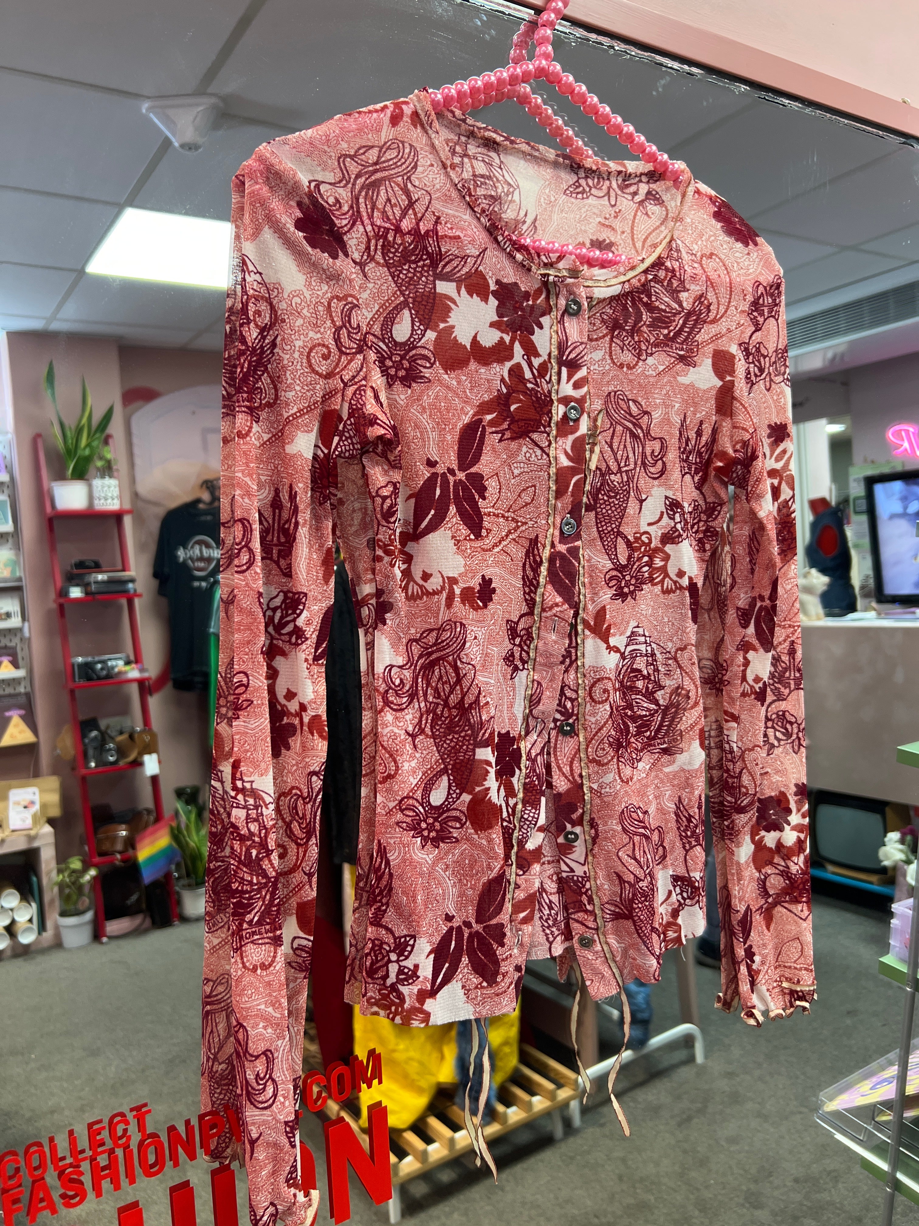 Red see through patterned Y2K vibes Eva Kayan top