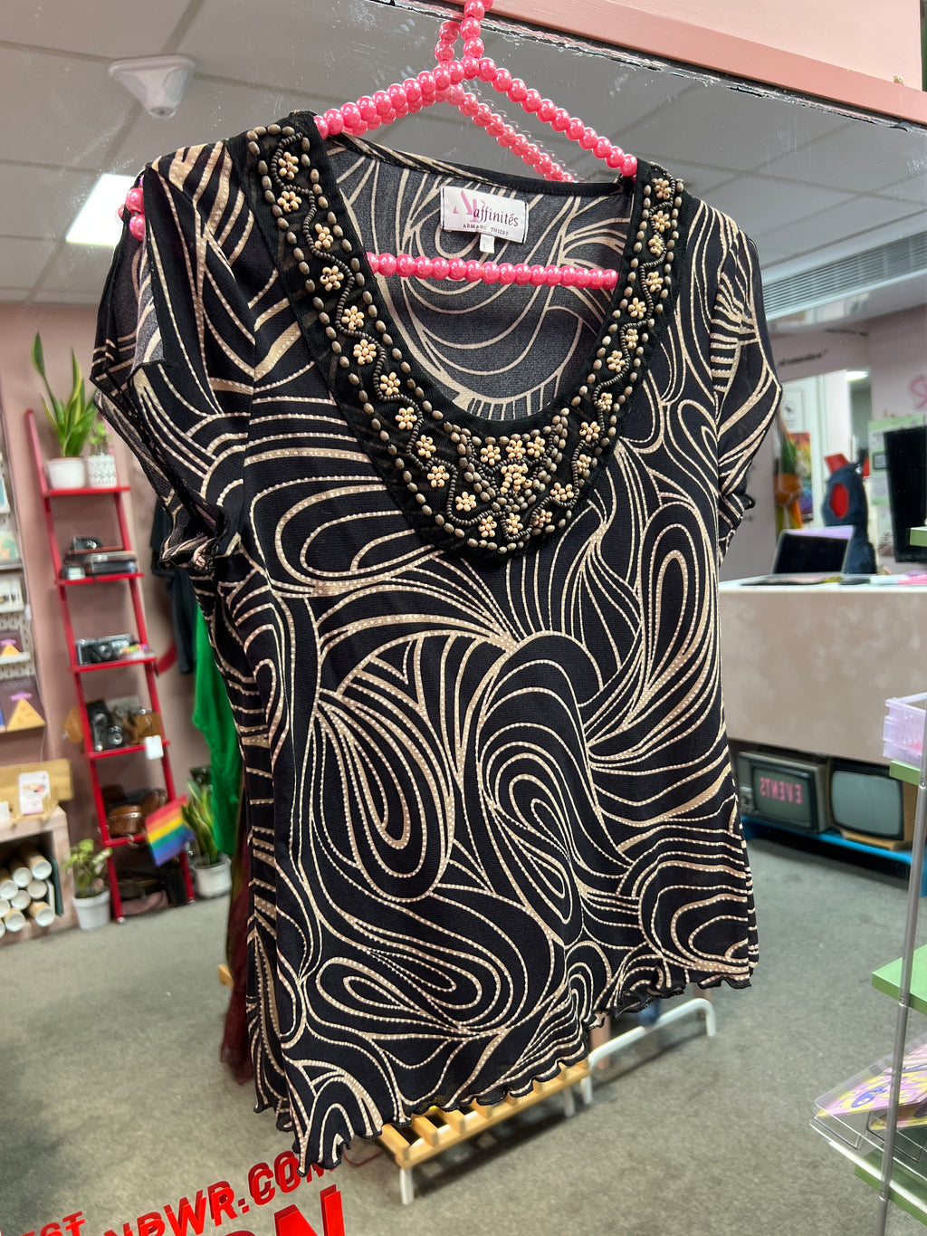 Mesh beaded collar top