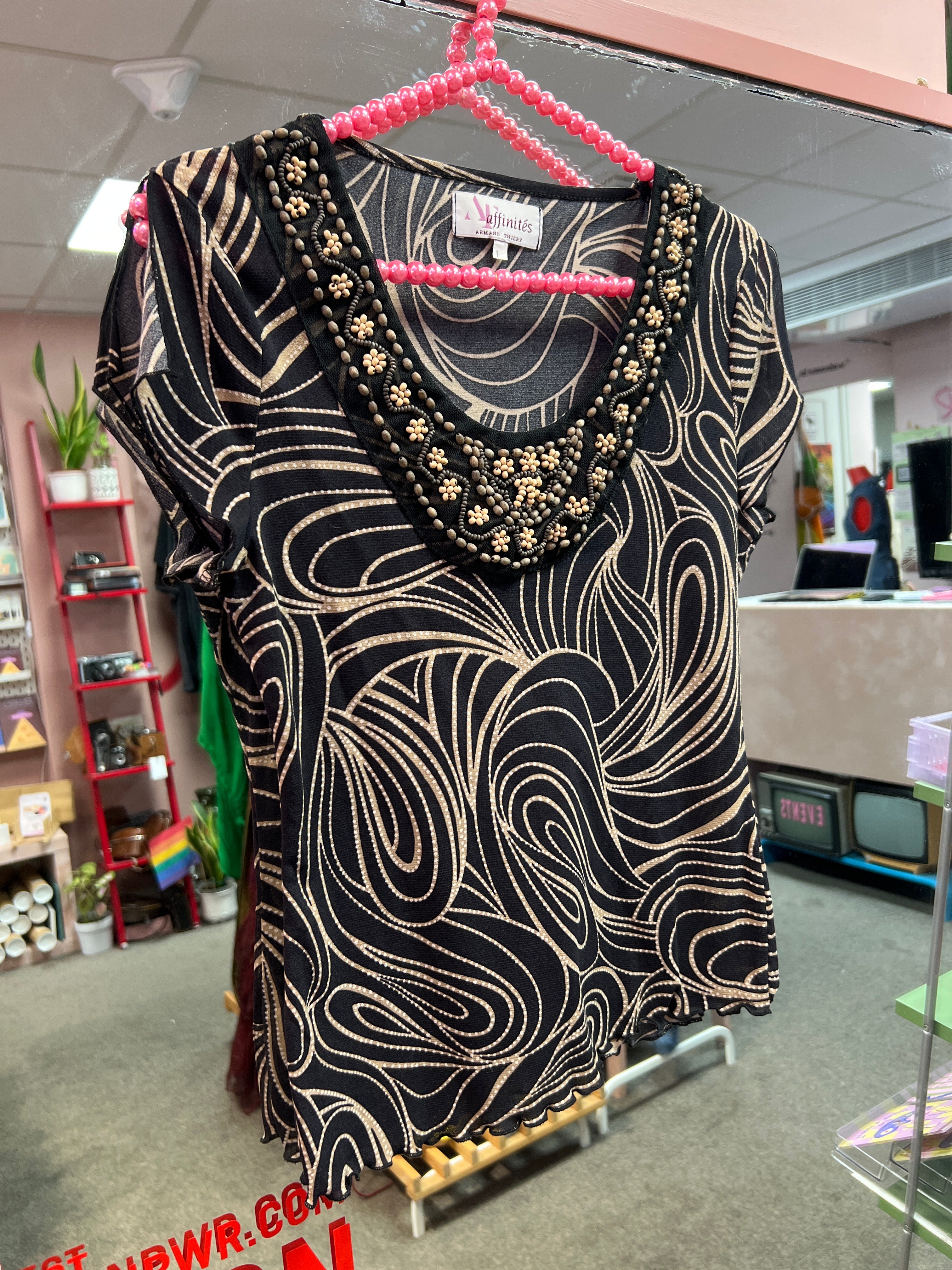 Mesh beaded collar top