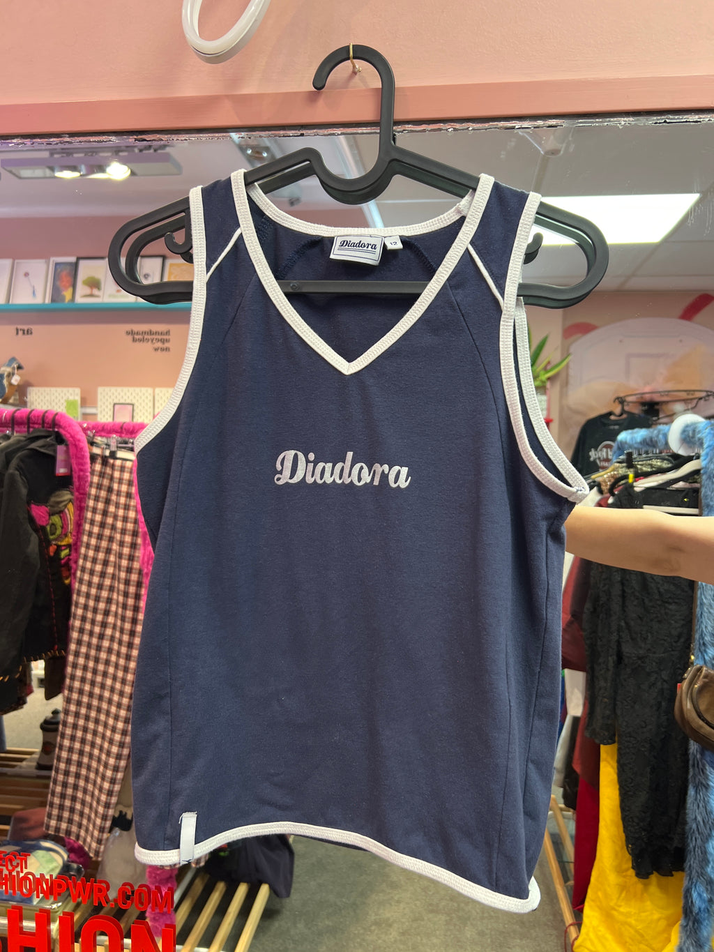 blue tank top