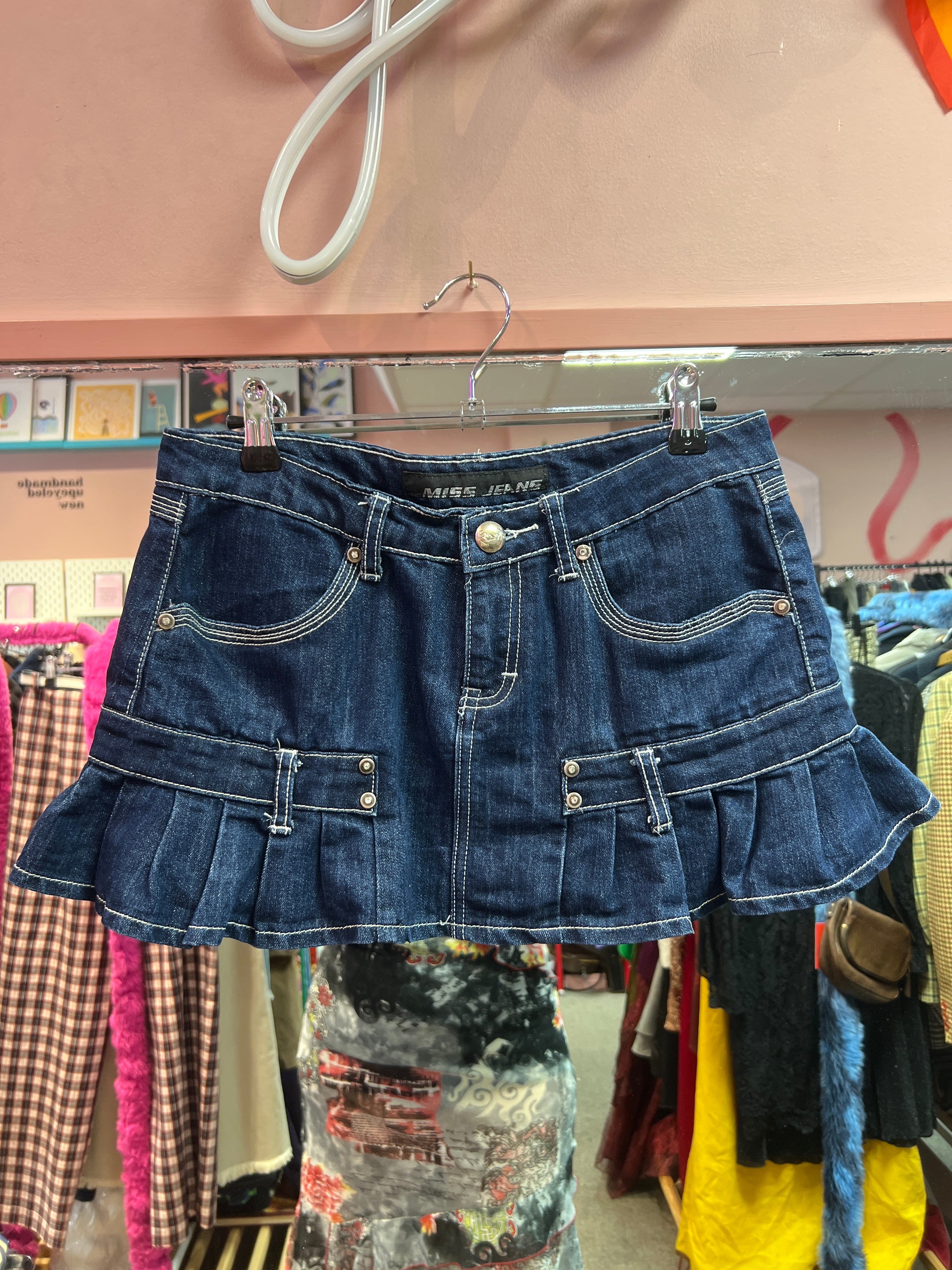 Jeans skirt dark blue with frills
