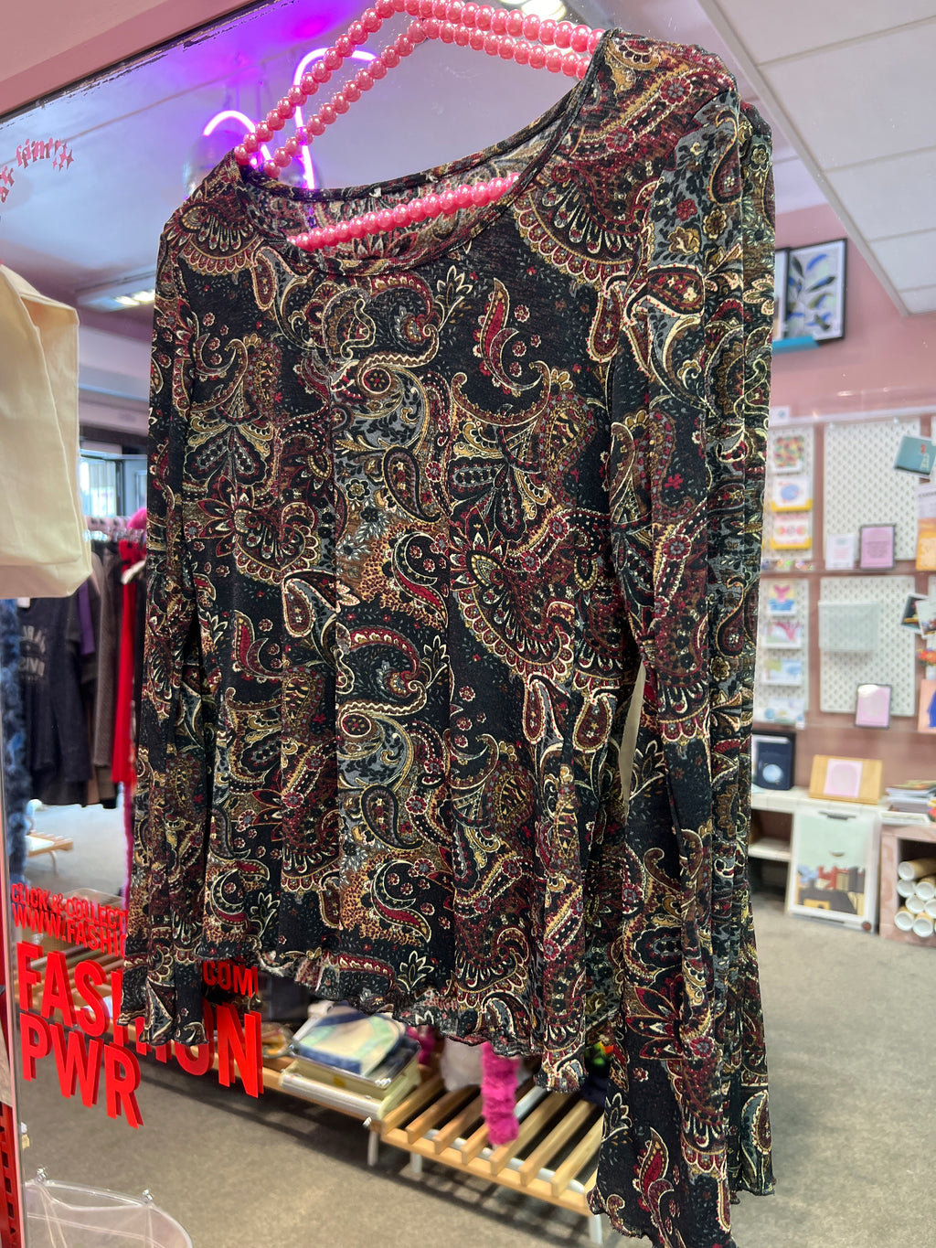 See through parsley pattern brown top