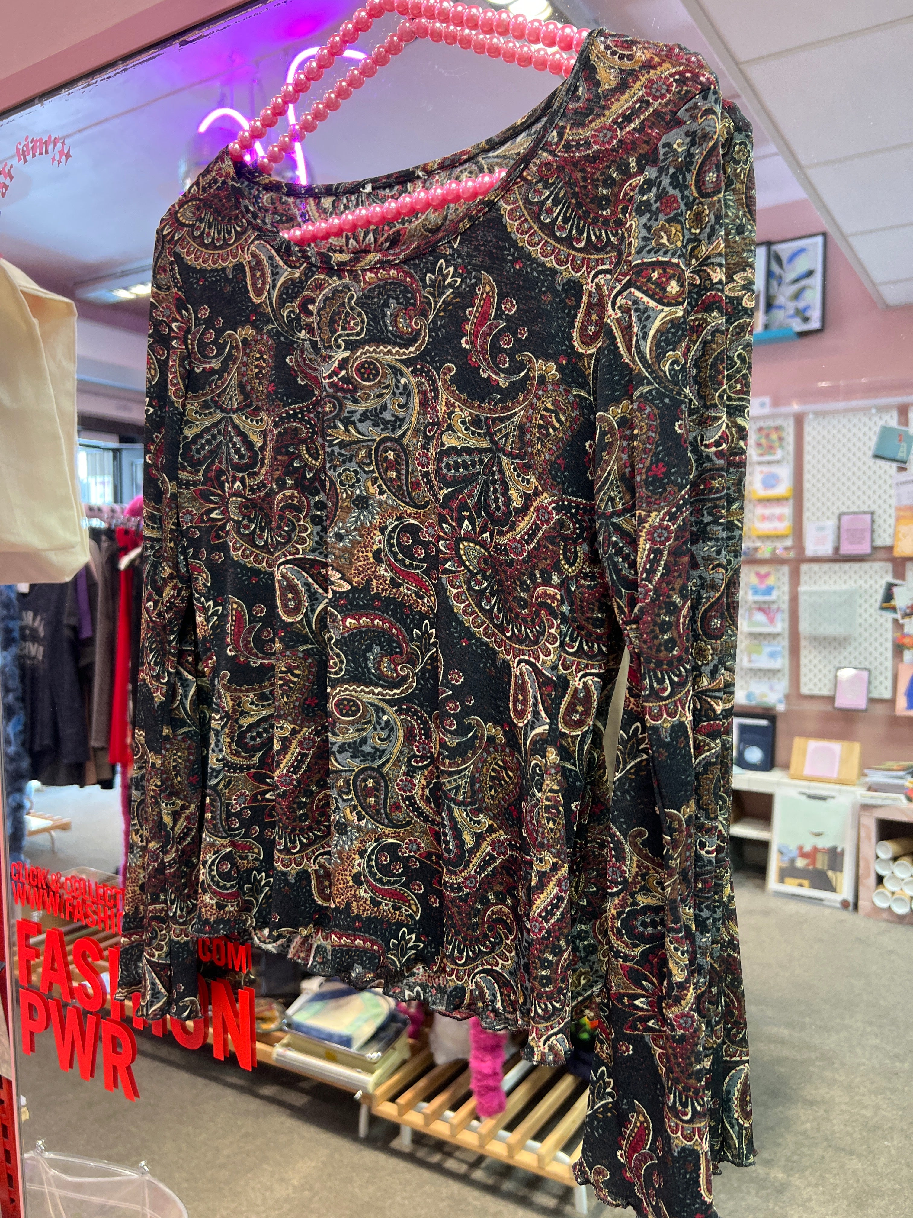 See through parsley pattern brown top