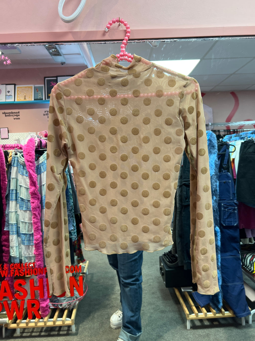Brown polka dots mesh top
