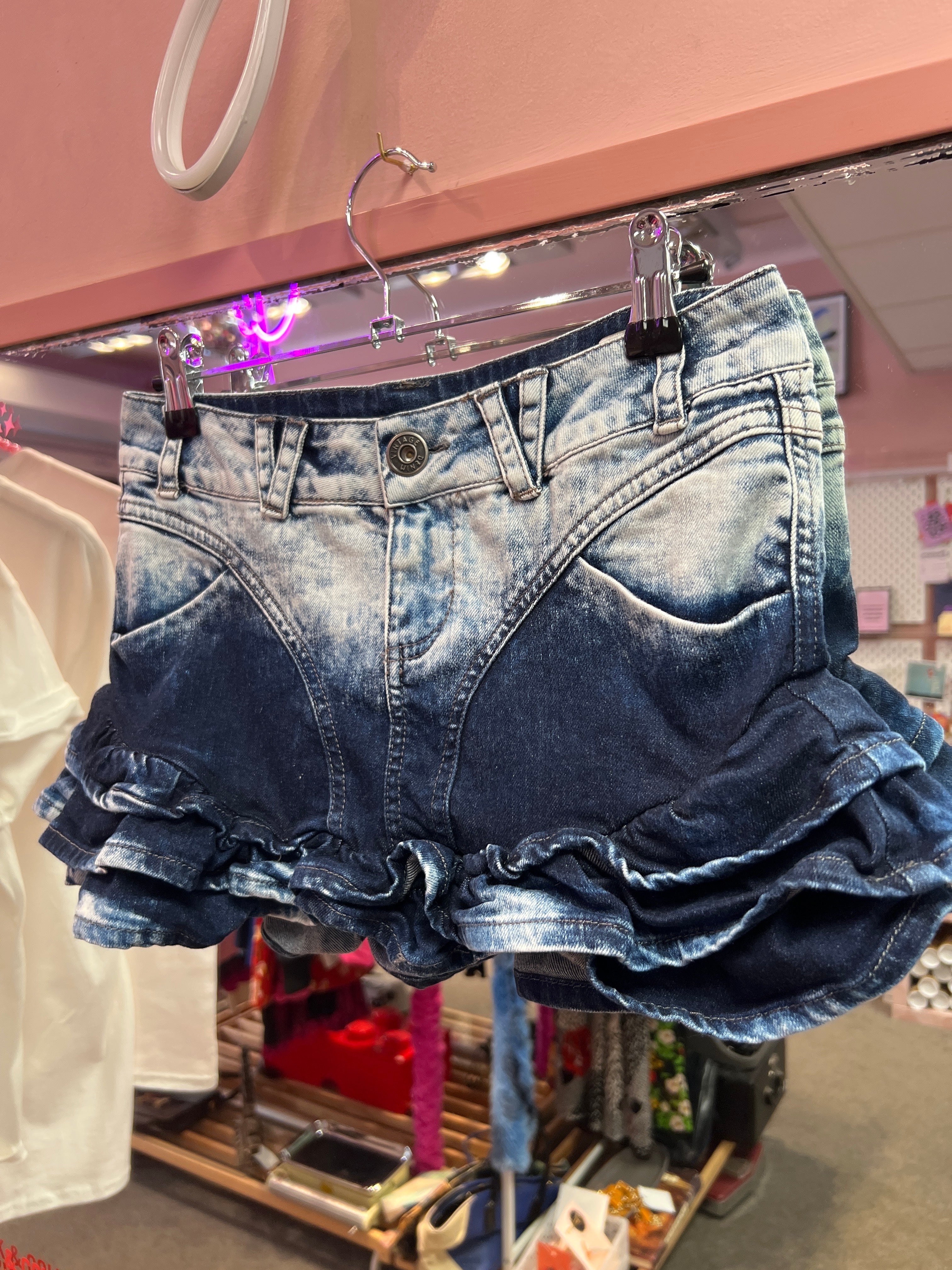 Mini jeans skirt with bottom frills Green Generation
