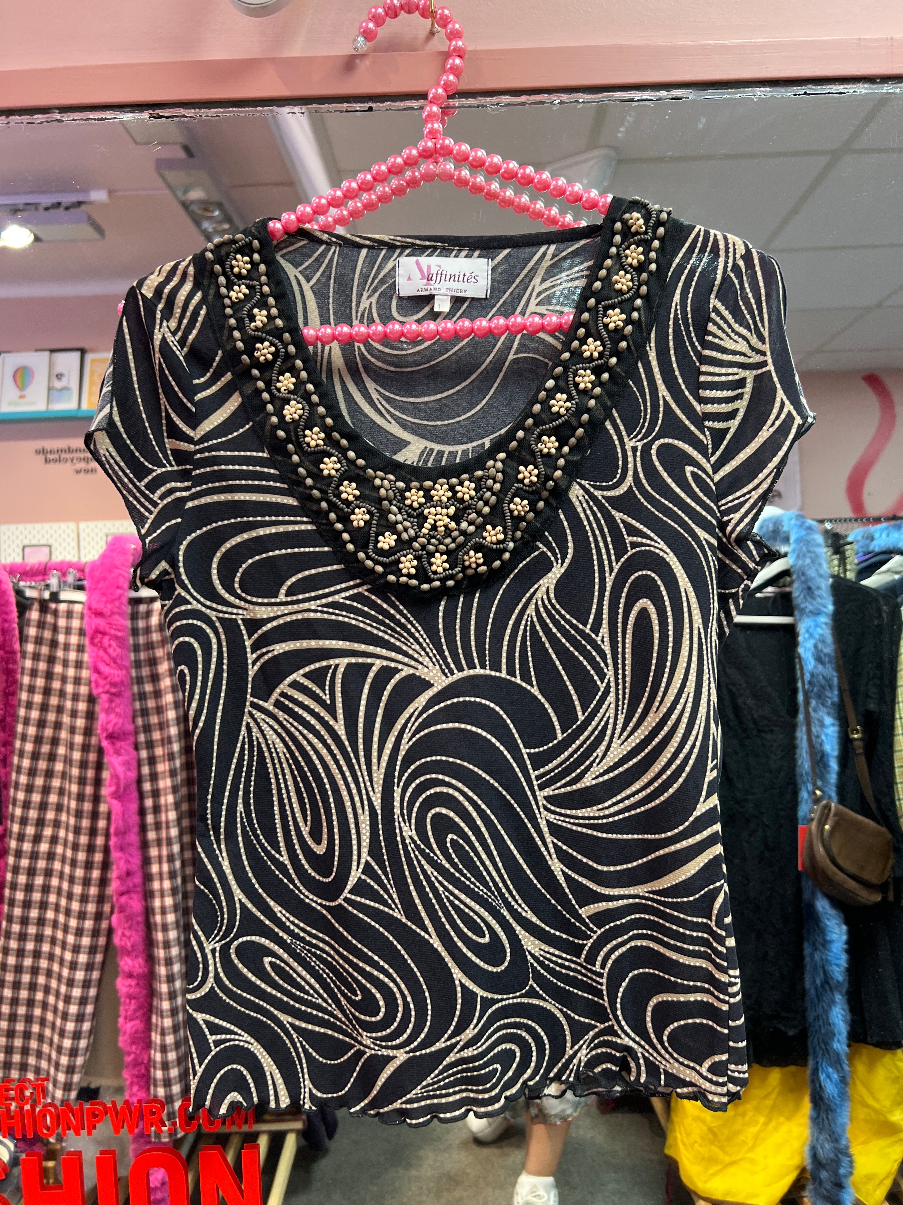 Mesh beaded collar top