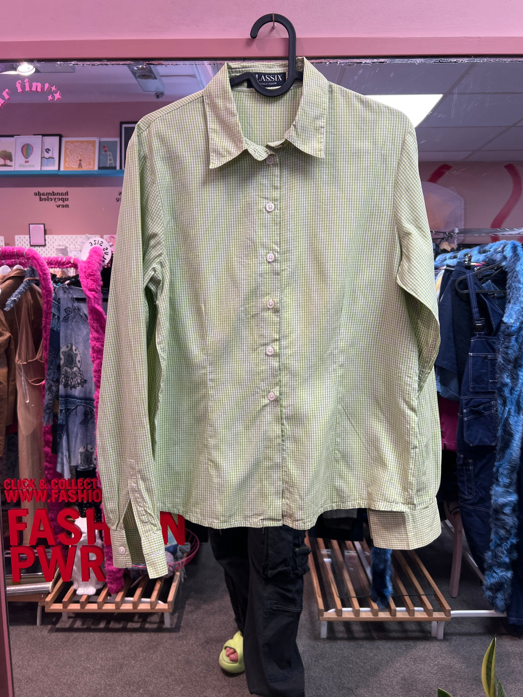 Green gingham shirt