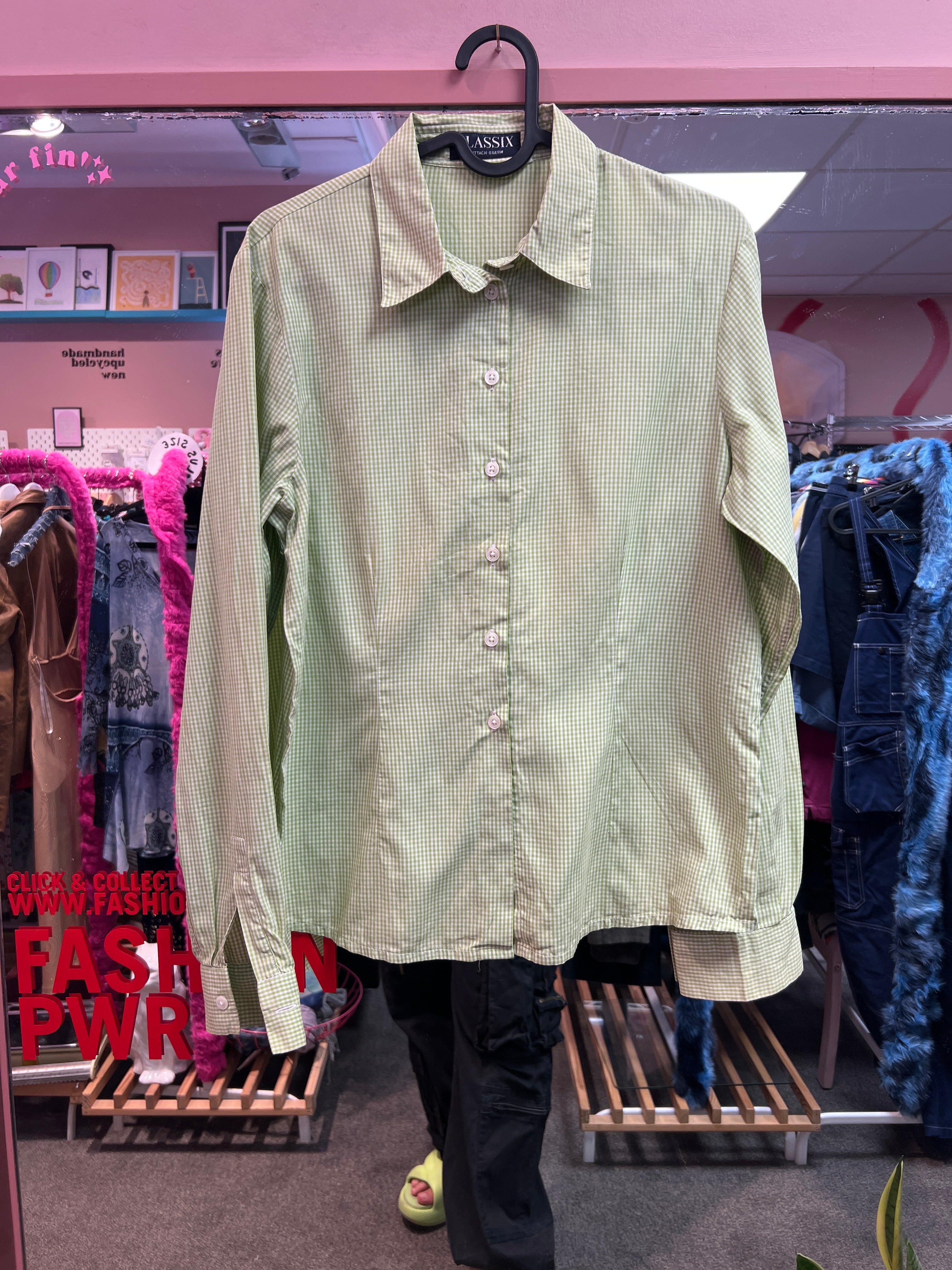 Green gingham shirt