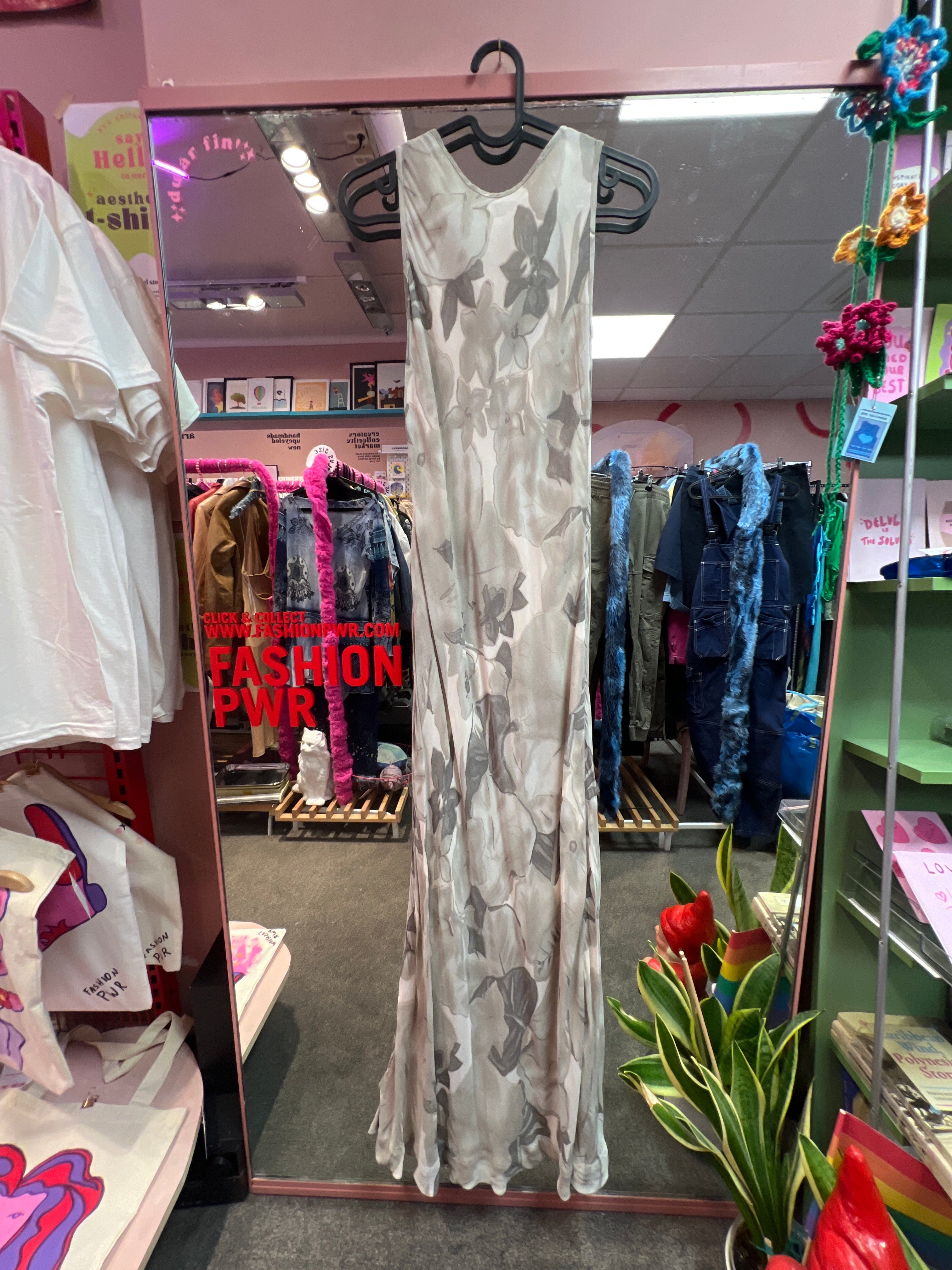Grey green flowers dress
