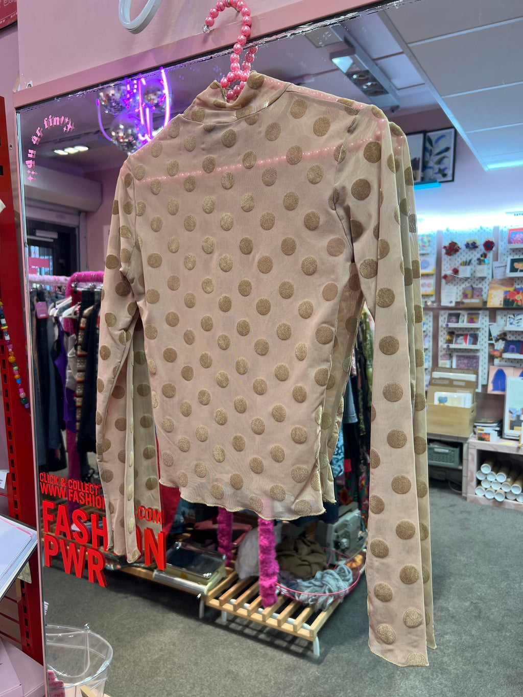 Brown polka dots mesh top