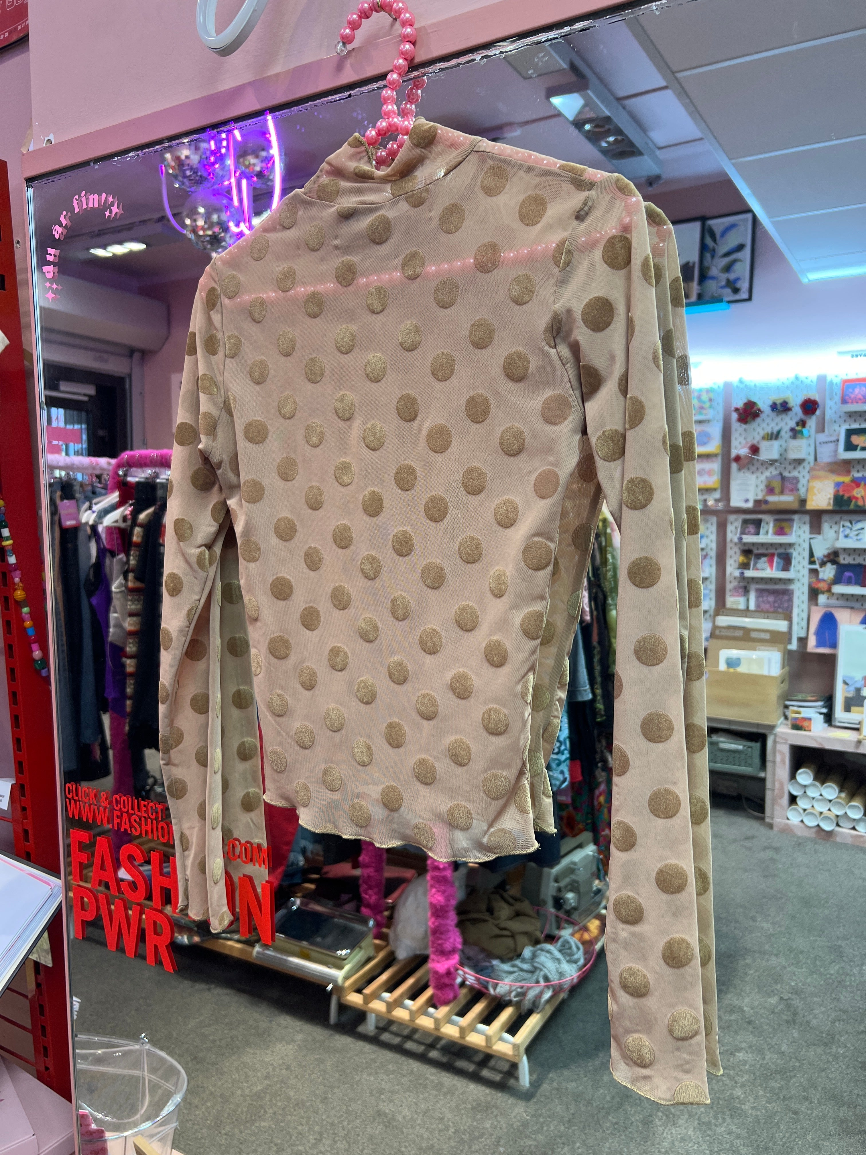 Brown polka dots mesh top
