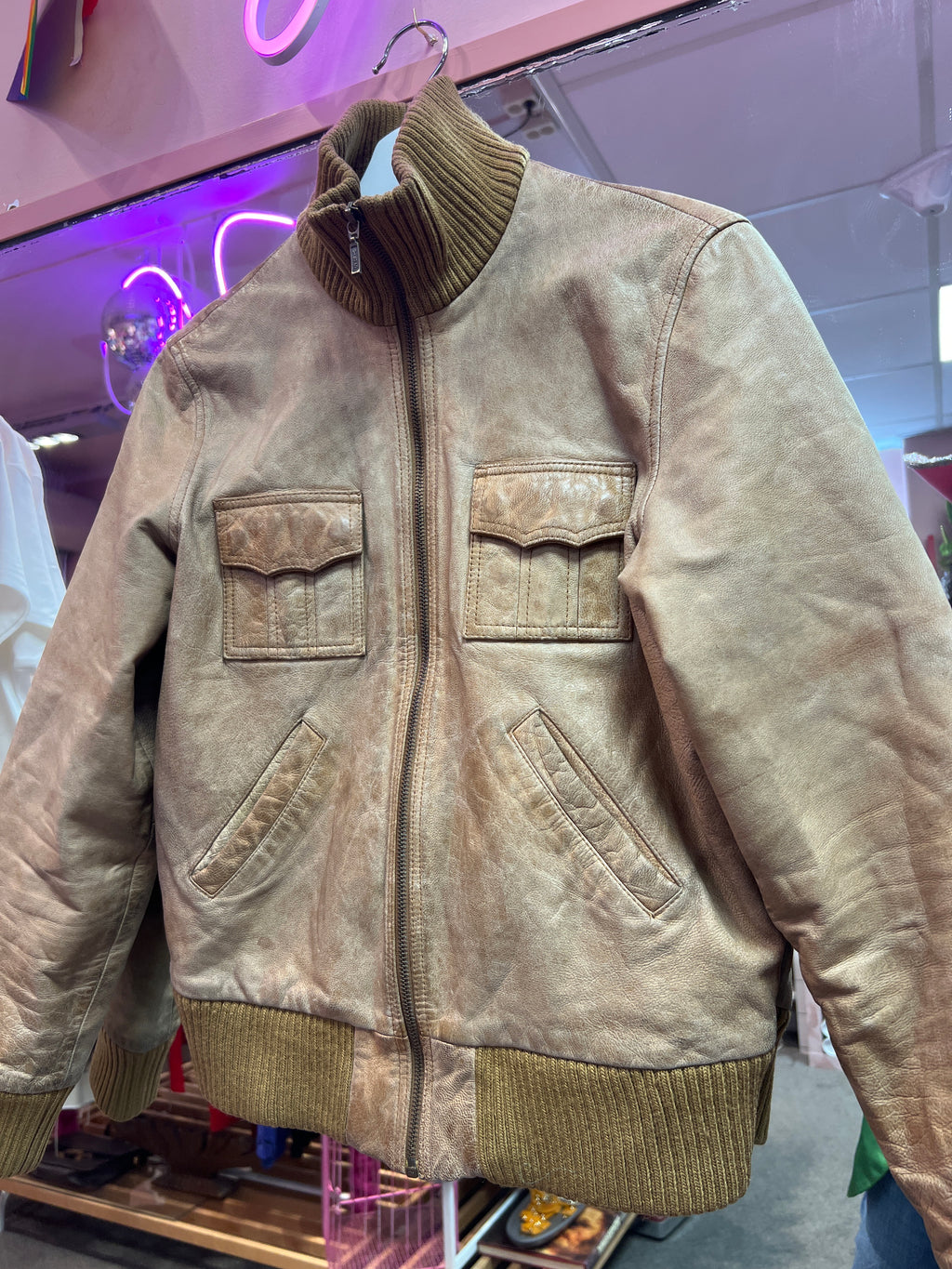 Pilot vibes brown leather jacket
