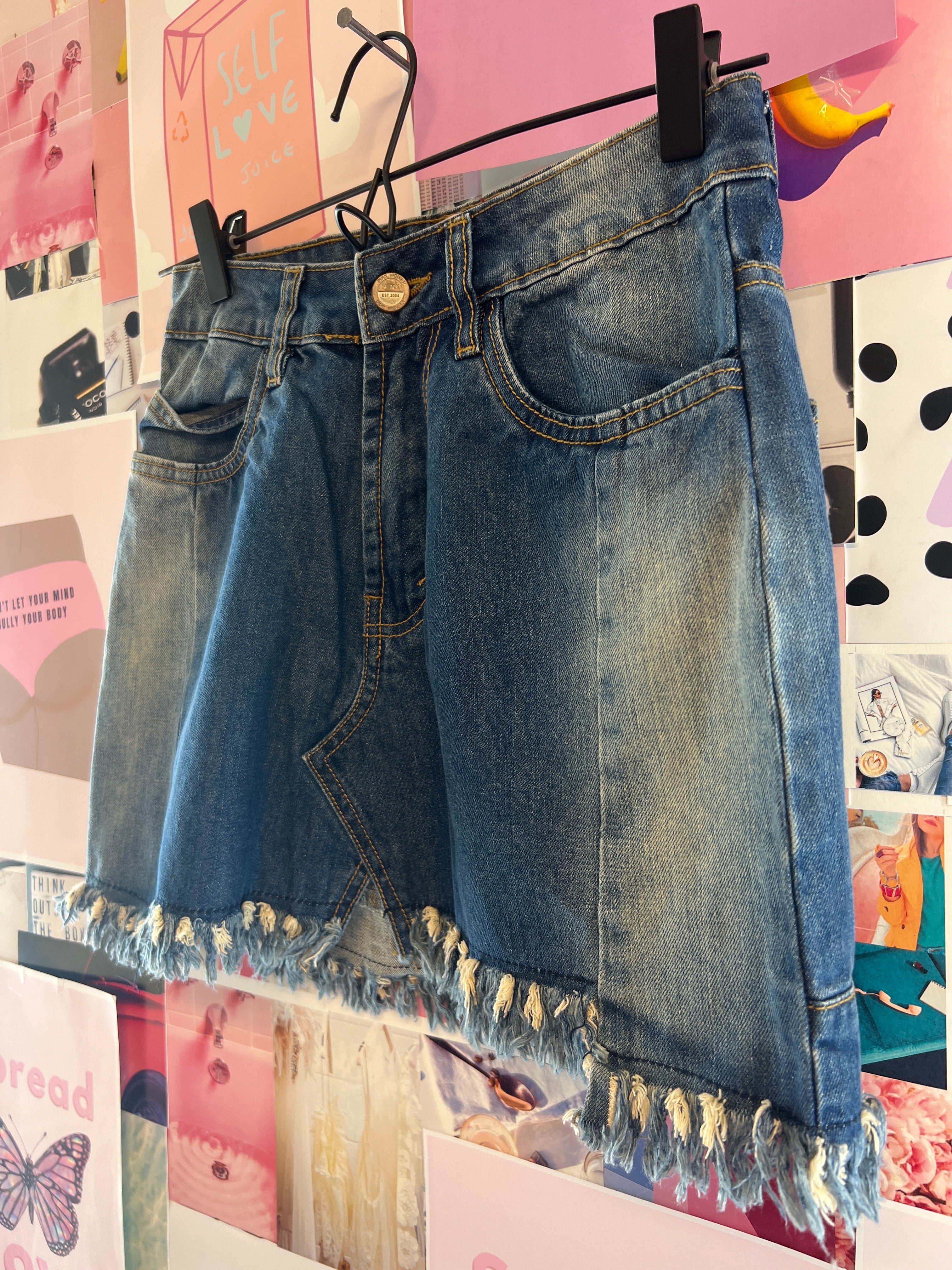 "Pink Woman" Jeans Skirt with Frills