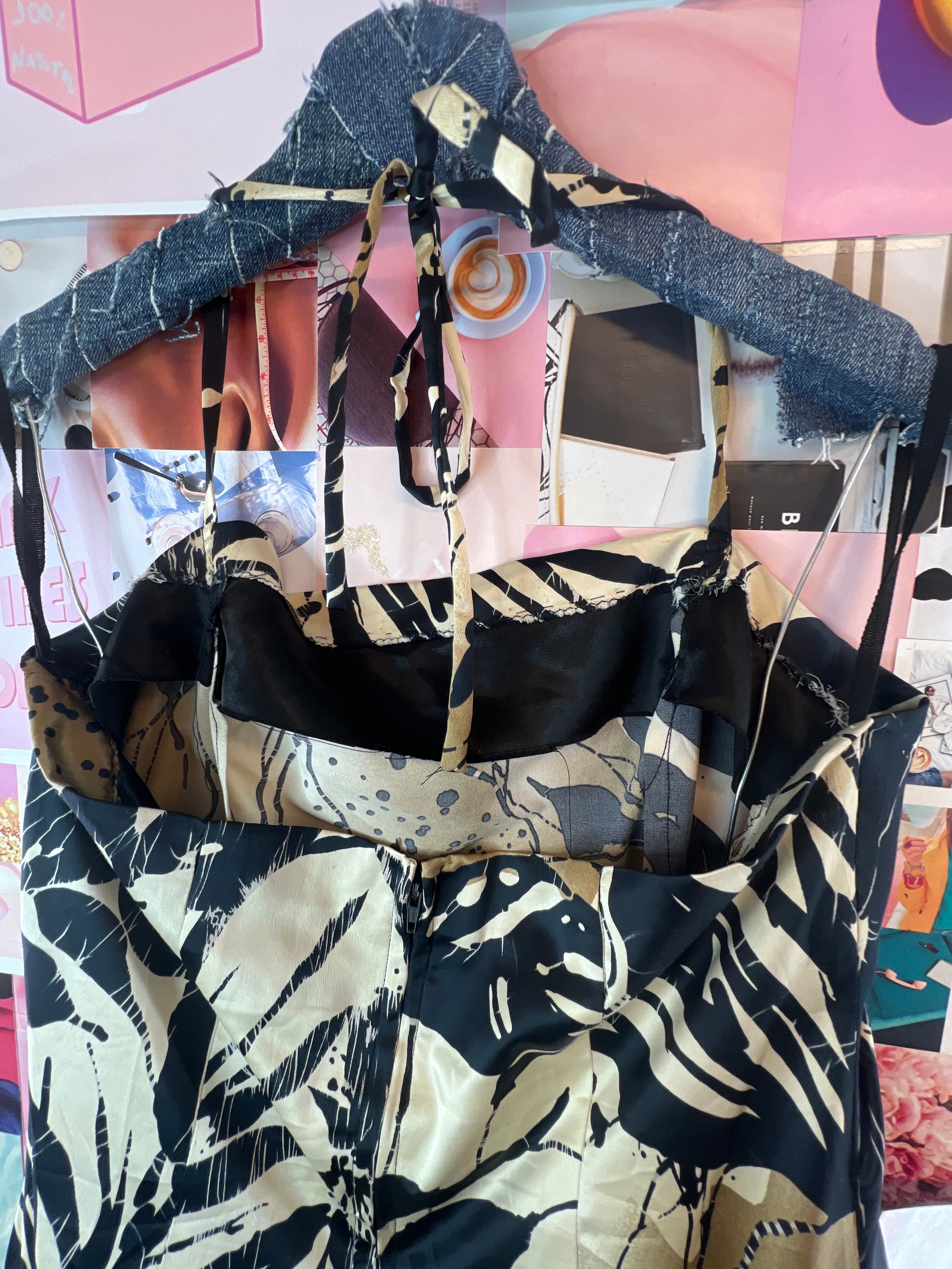 Beige and black patterned dress