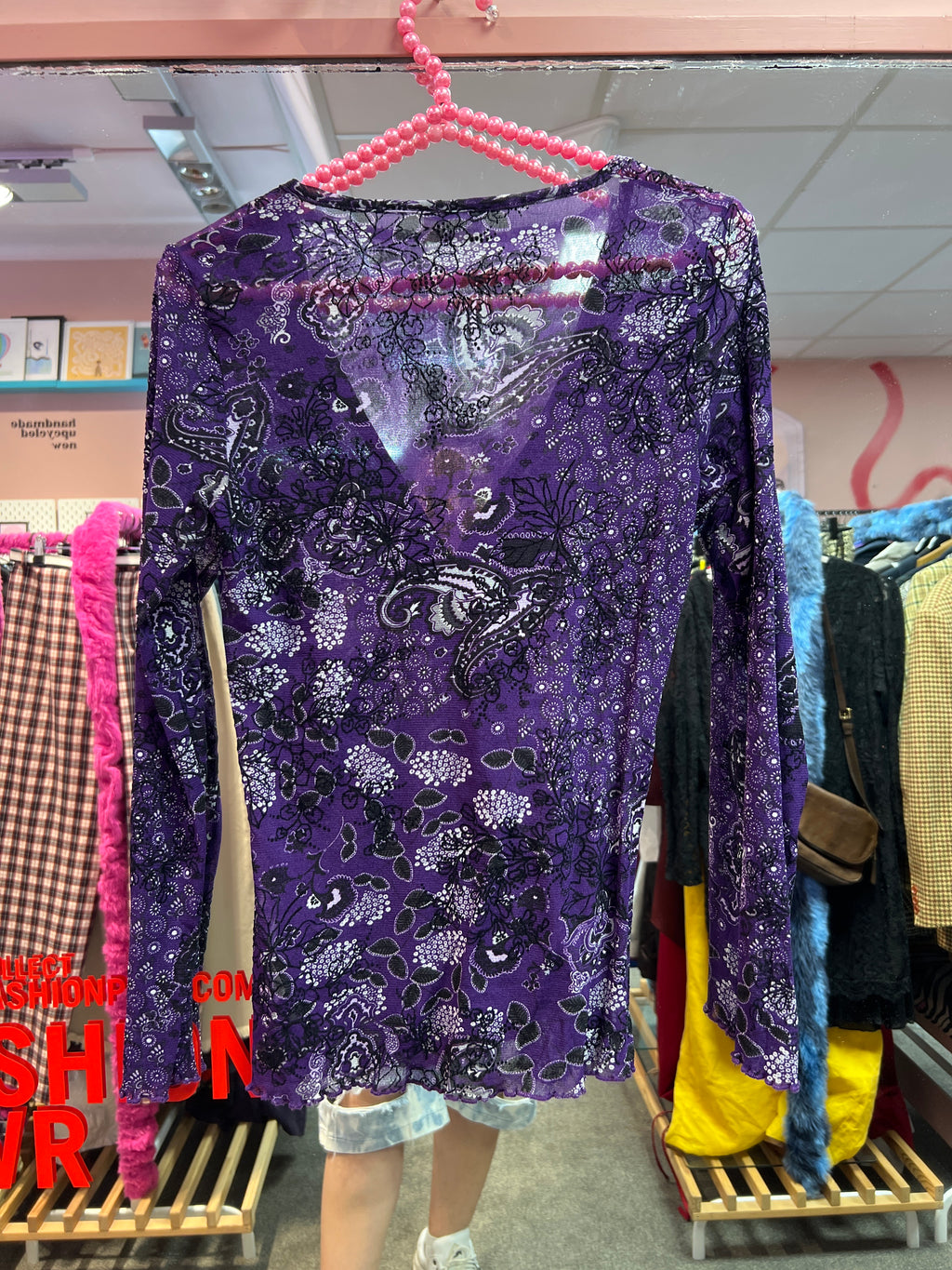 Purple Y2K see through patterned Street One blouse