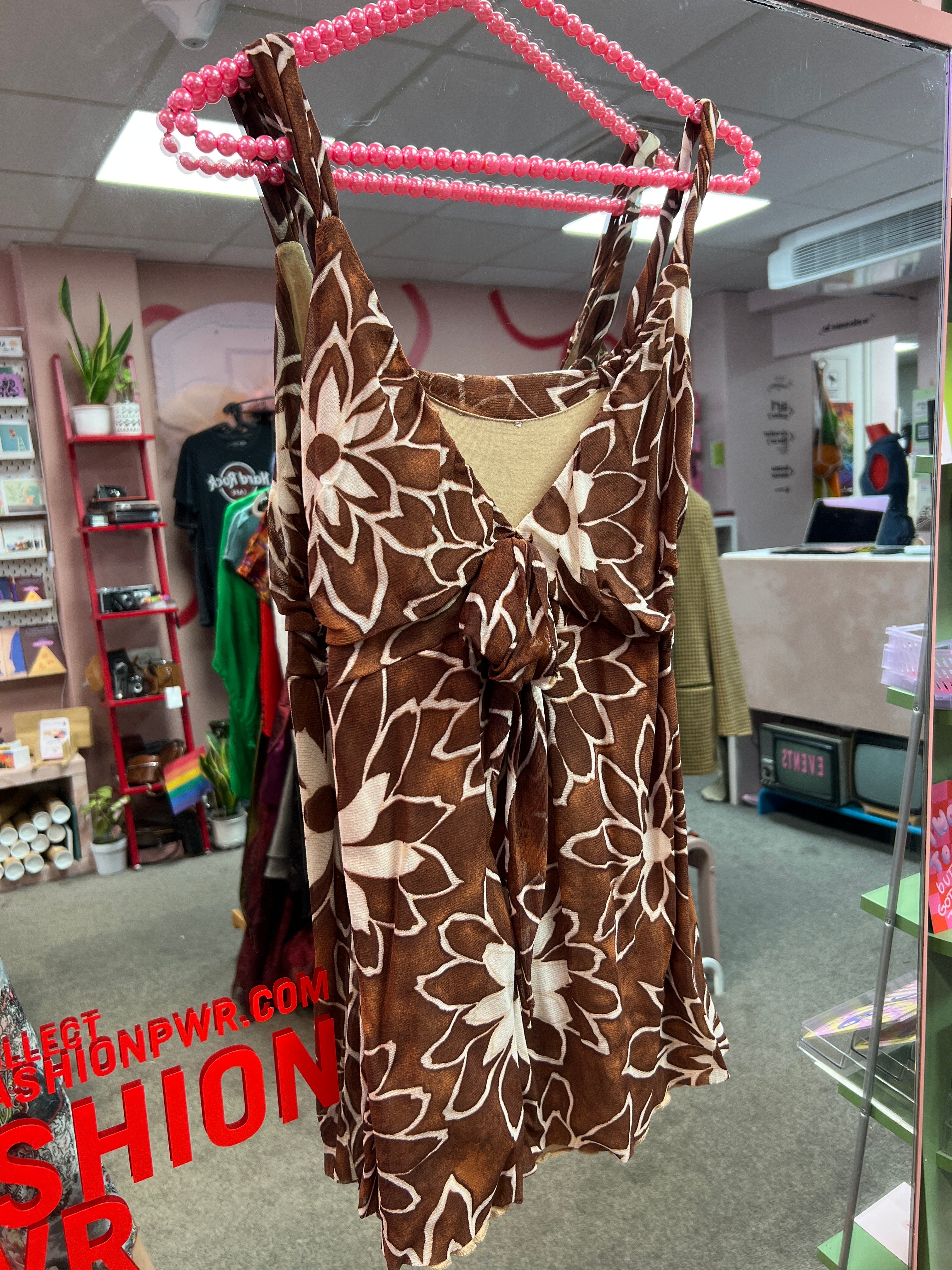 Brown flower Kookai double layer mesh top