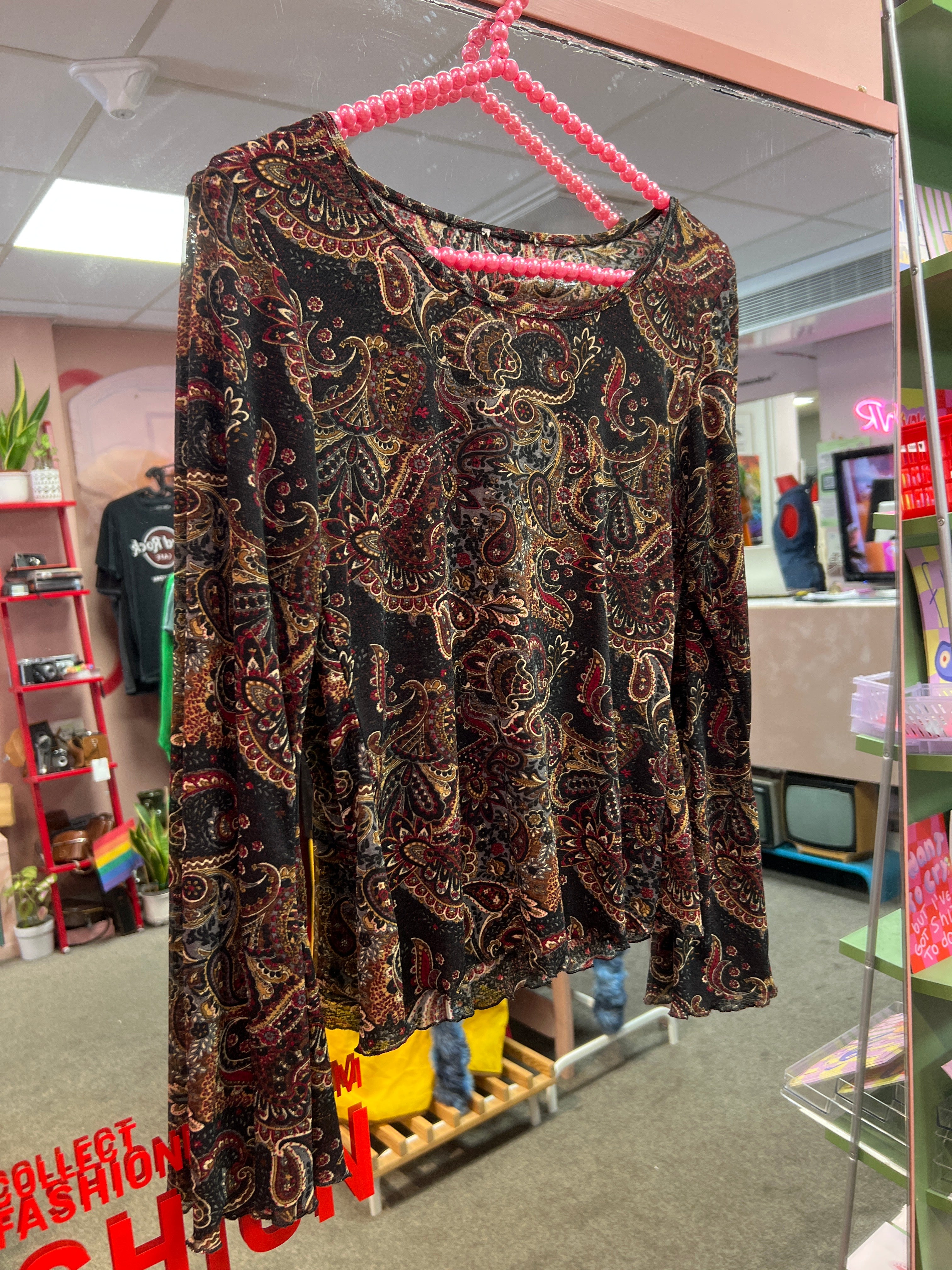 See through parsley pattern brown top