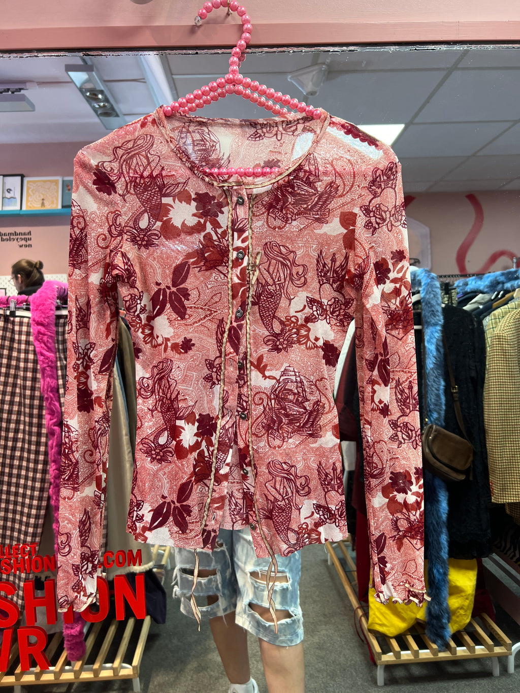 Red see through patterned Y2K vibes Eva Kayan top
