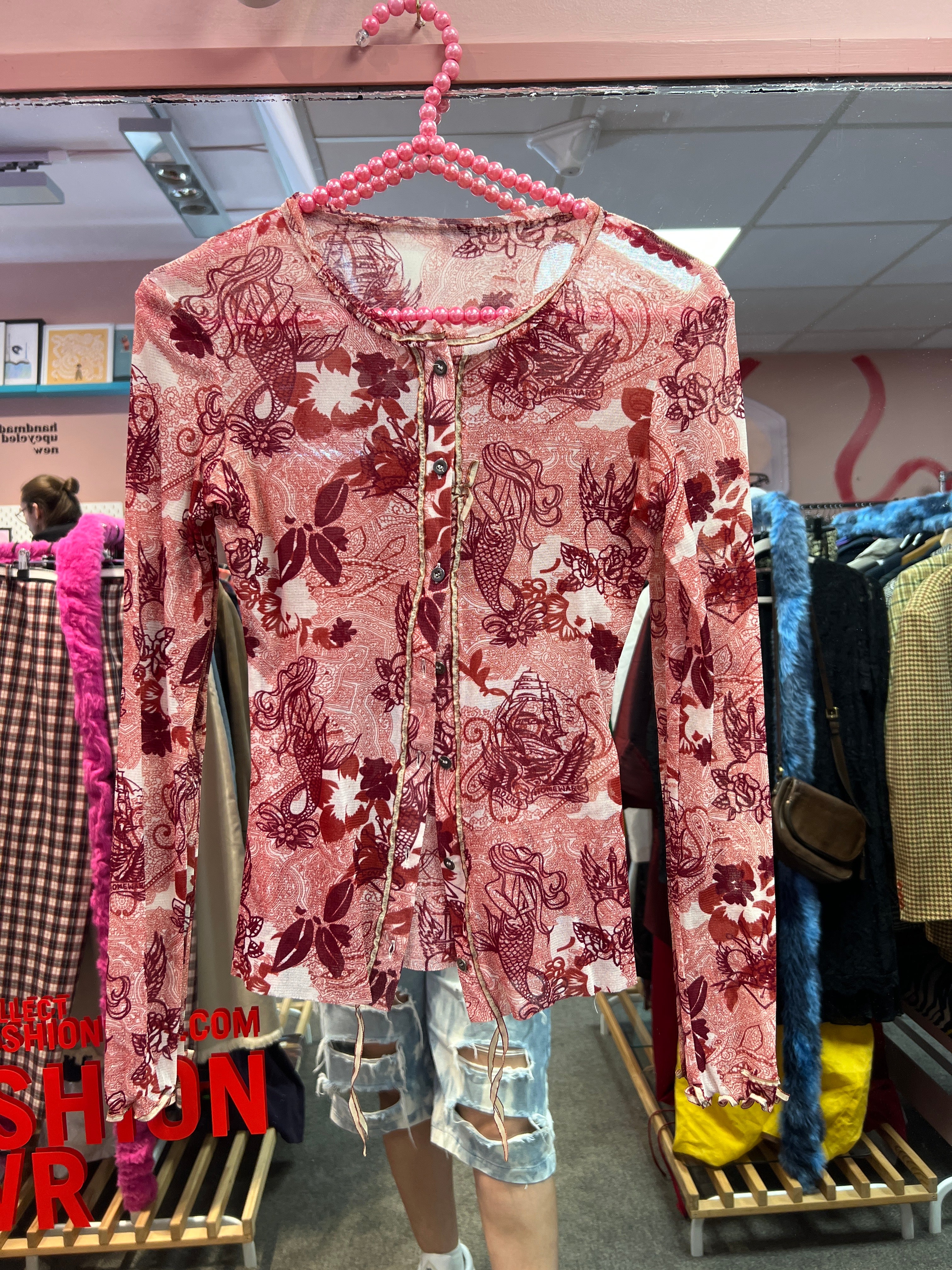 Red see through patterned Y2K vibes Eva Kayan top
