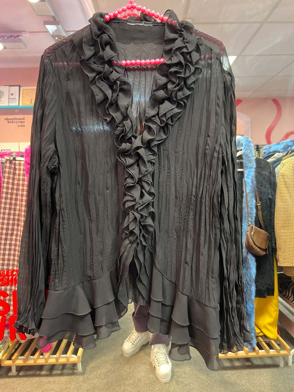 Black ruffles Y2K see through blouse