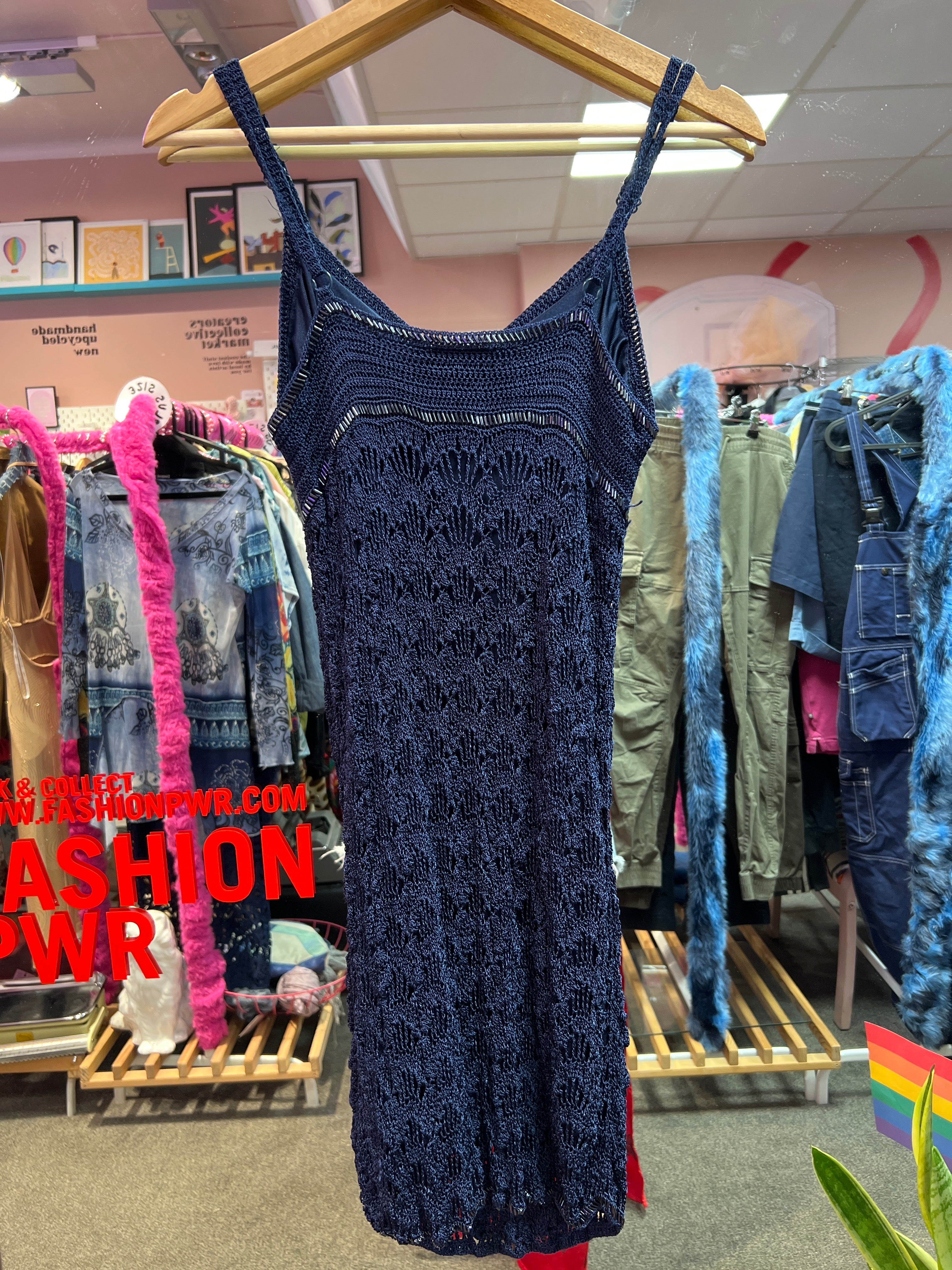 Crochet blue beaded dress
