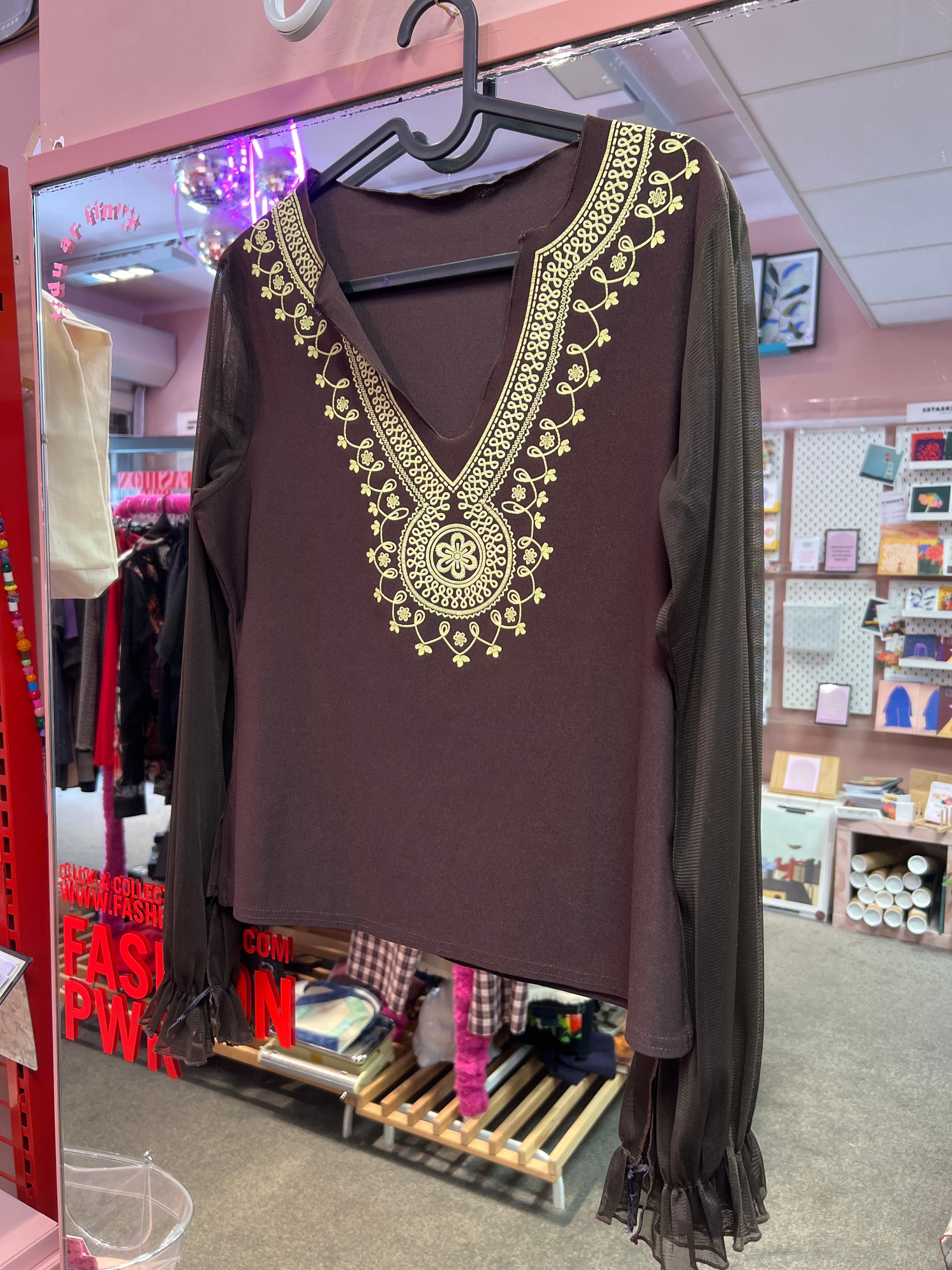 Bohemian brown blouse v neck details