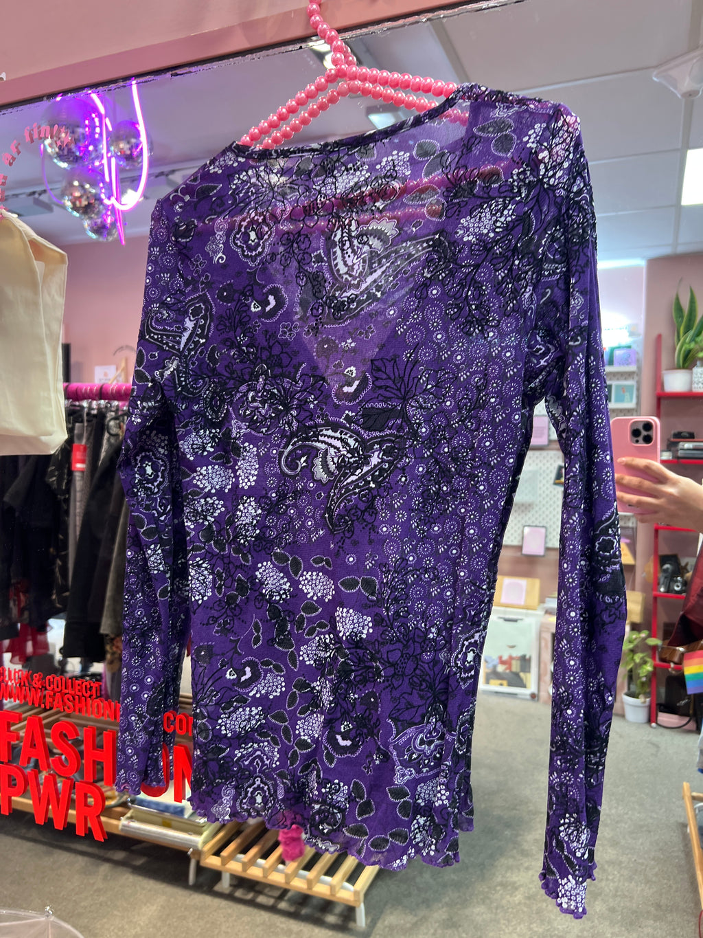 Purple Y2K see through patterned Street One blouse